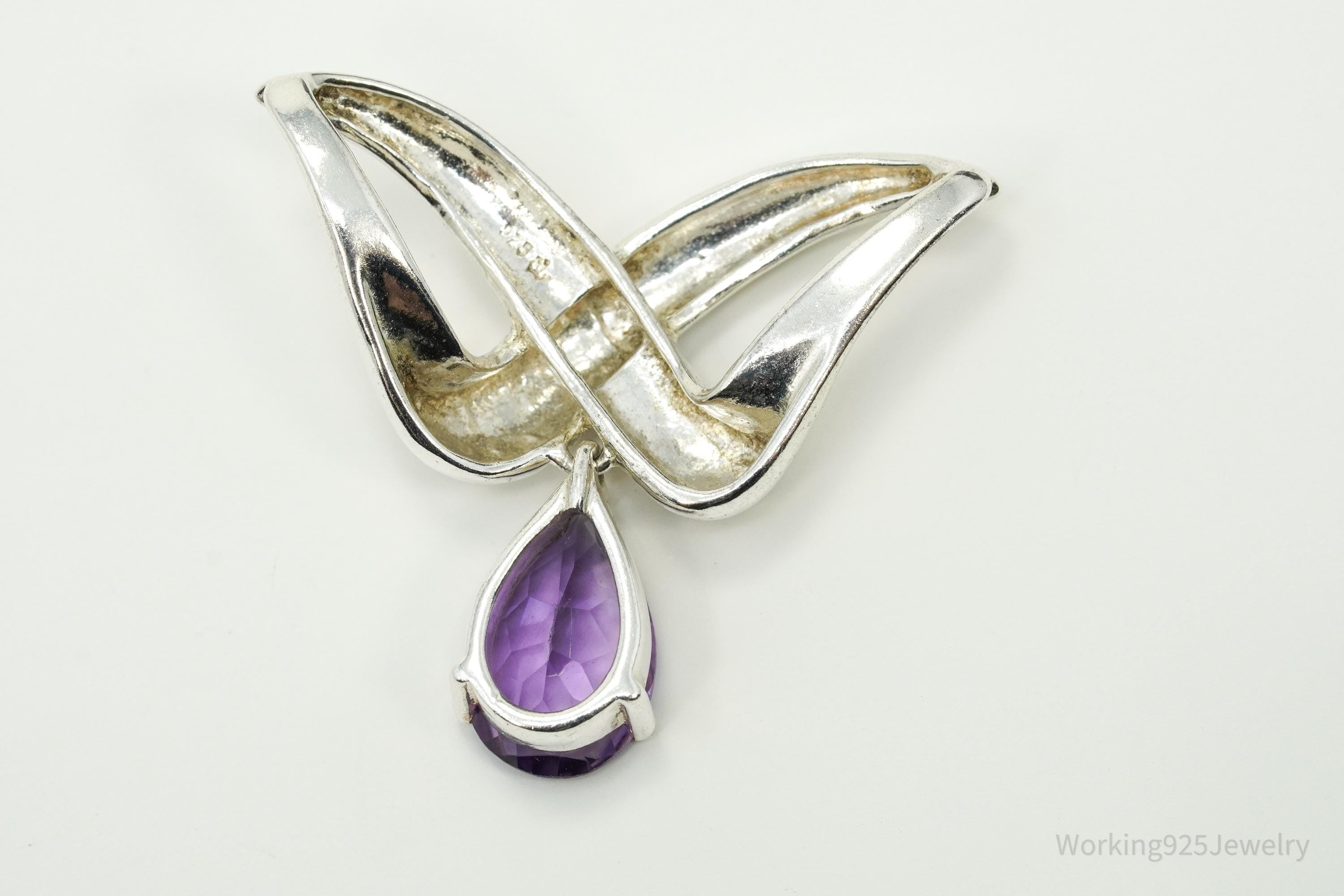 Vintage Purple Amethyst Sterling Silver Necklace Pendant