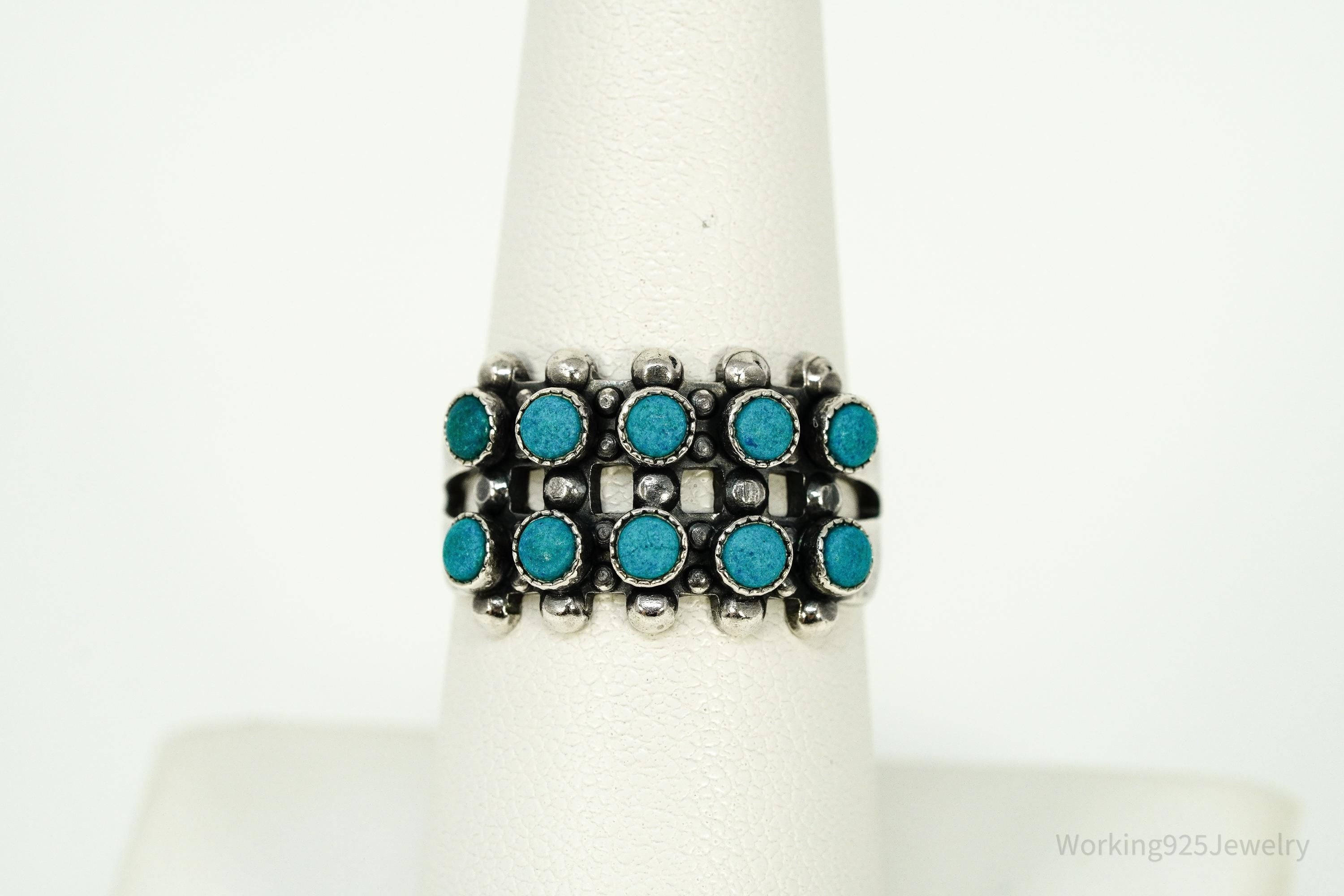 Vintage Handmade Native American Turquoise Sterling Silver Ring - Size 7.25