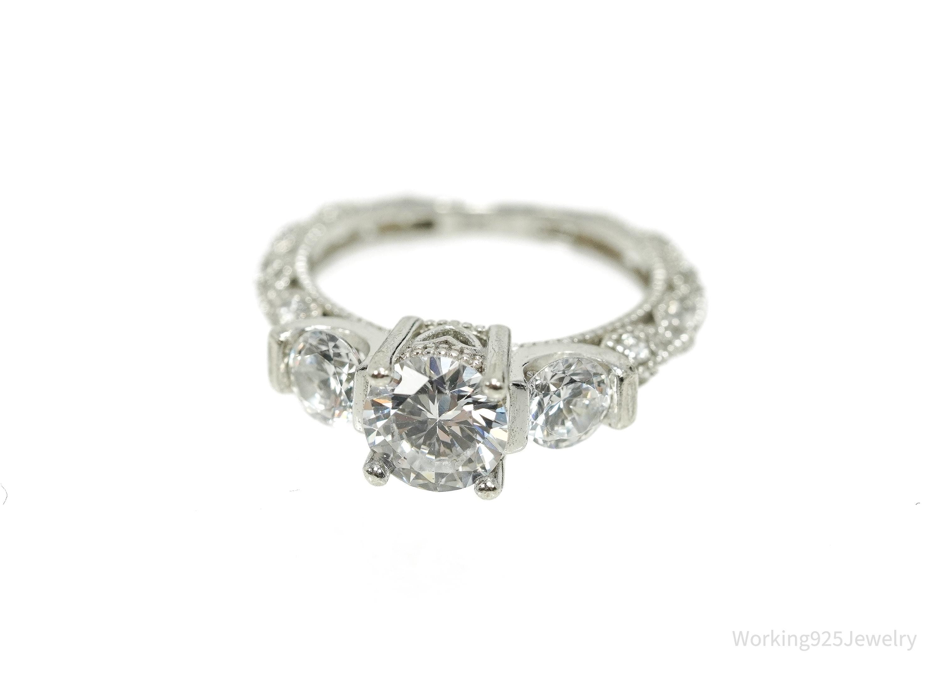 Vintage Cubic Zirconia Sterling Silver Ring - Size 4.75