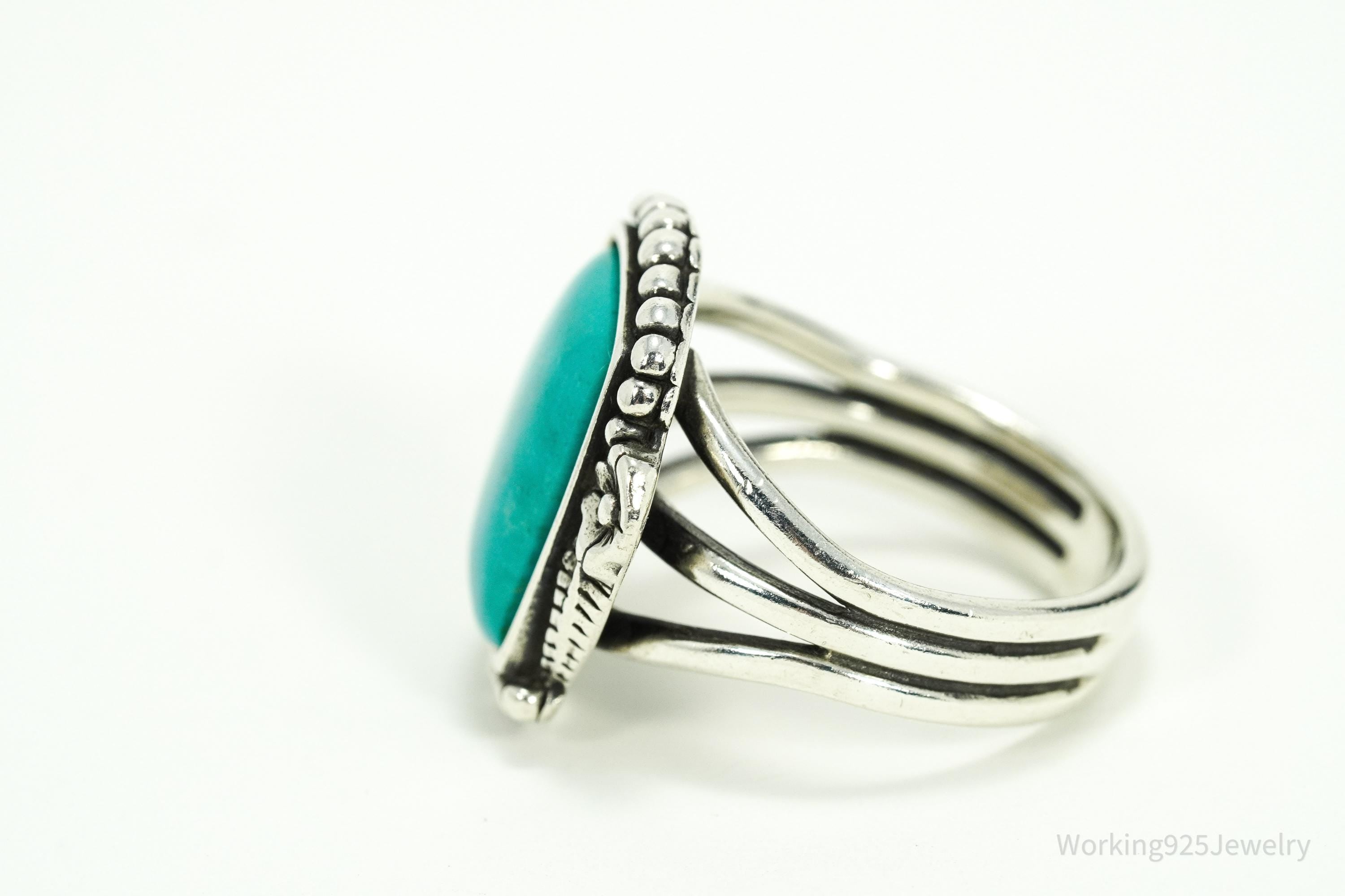 Vintage Native WJ Waldeck Johnson Turquoise Sterling Silver Ring Size 9