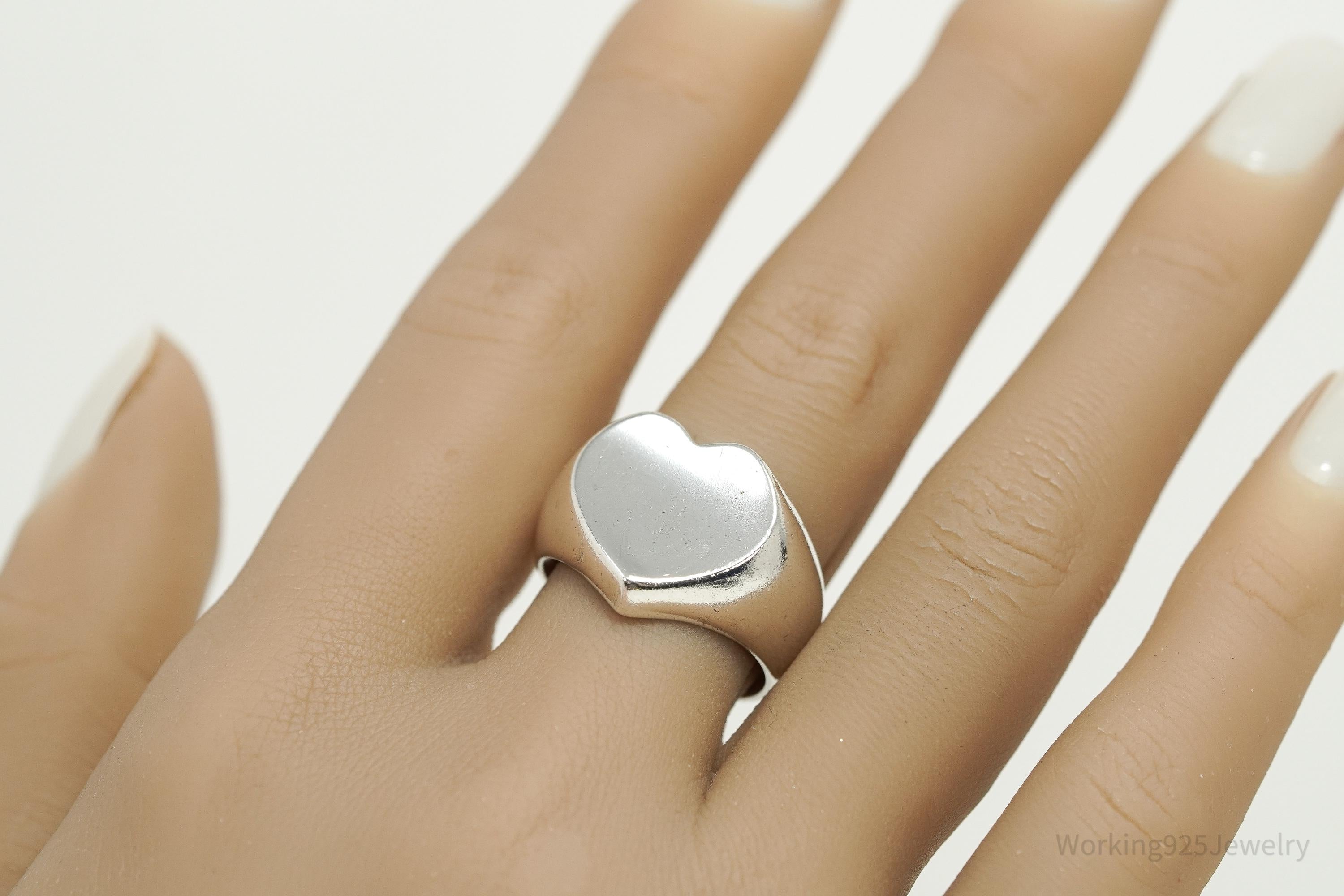 Vintage Heart Sterling Silver Ring - Size 8.75