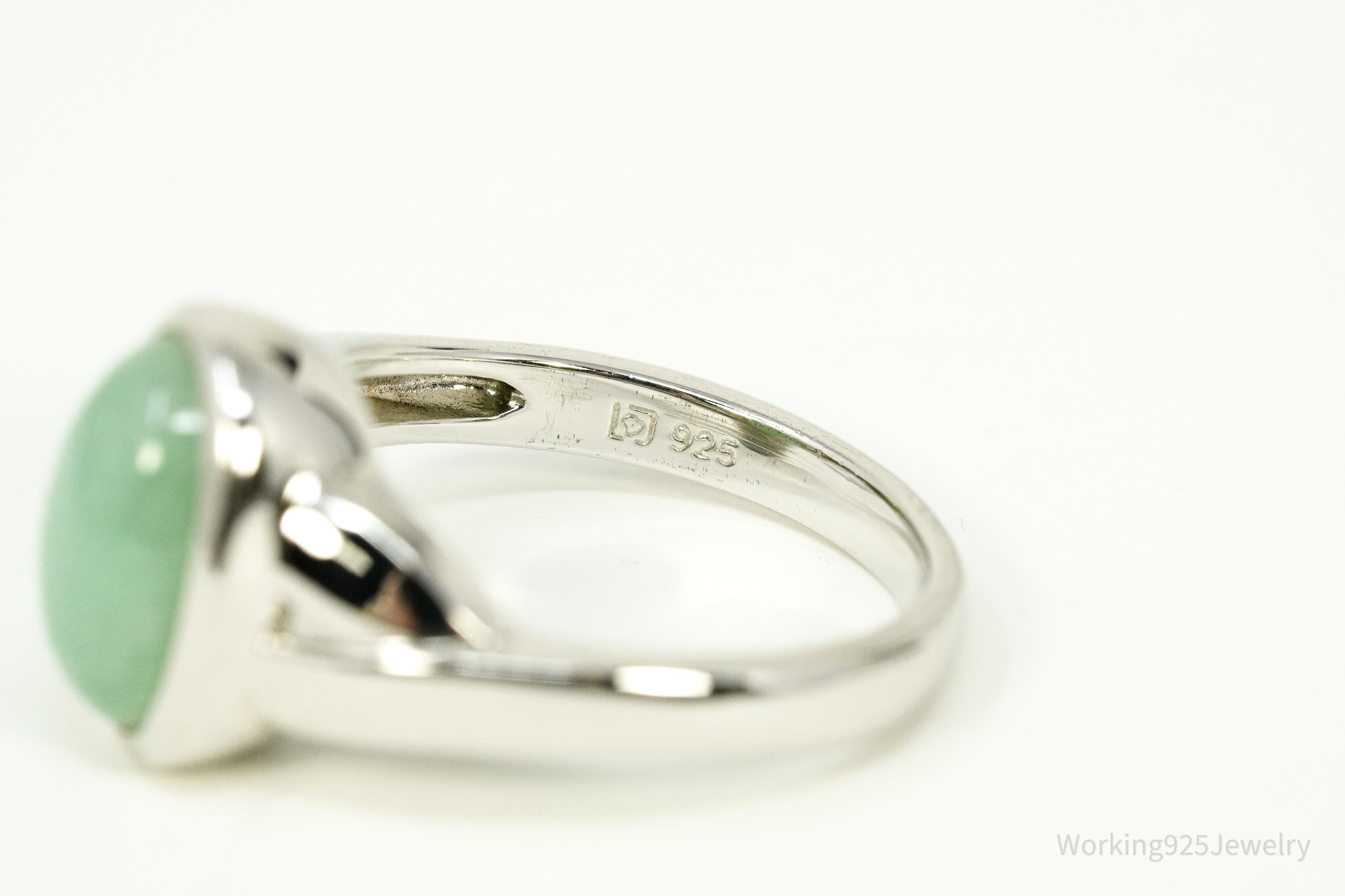 Vintage Green Jade Sterling Silver Ring - Size 8