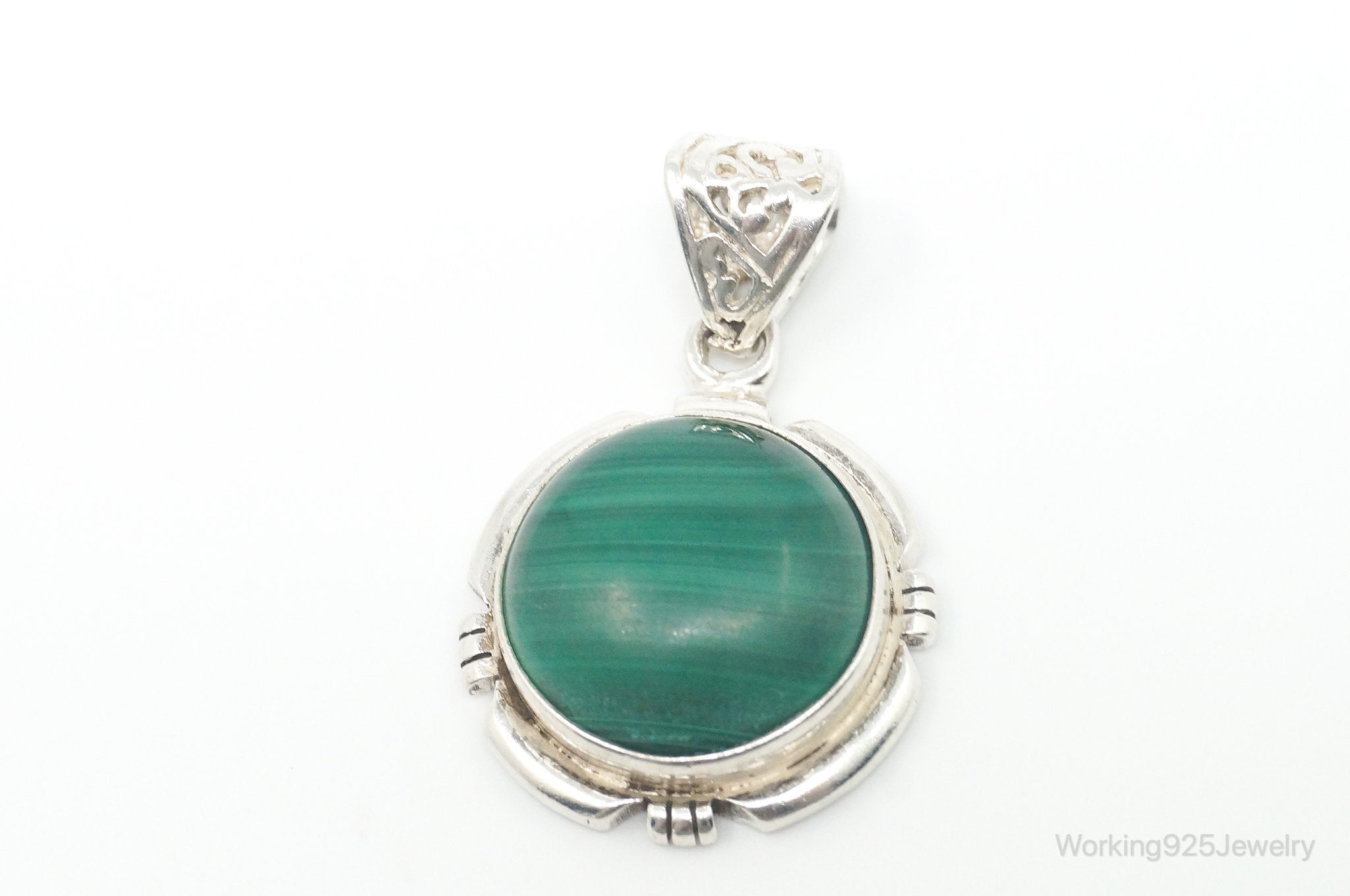 Vintage Southwestern Malachite Sterling Silver Necklace Pendant