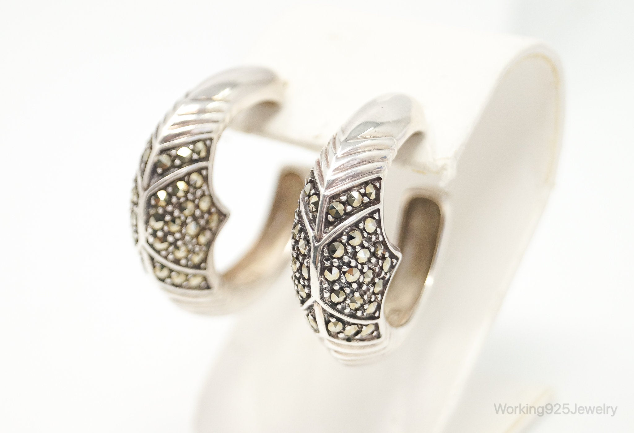 Vintage Marcasite Bali Inspired Sterling Silver Earrings