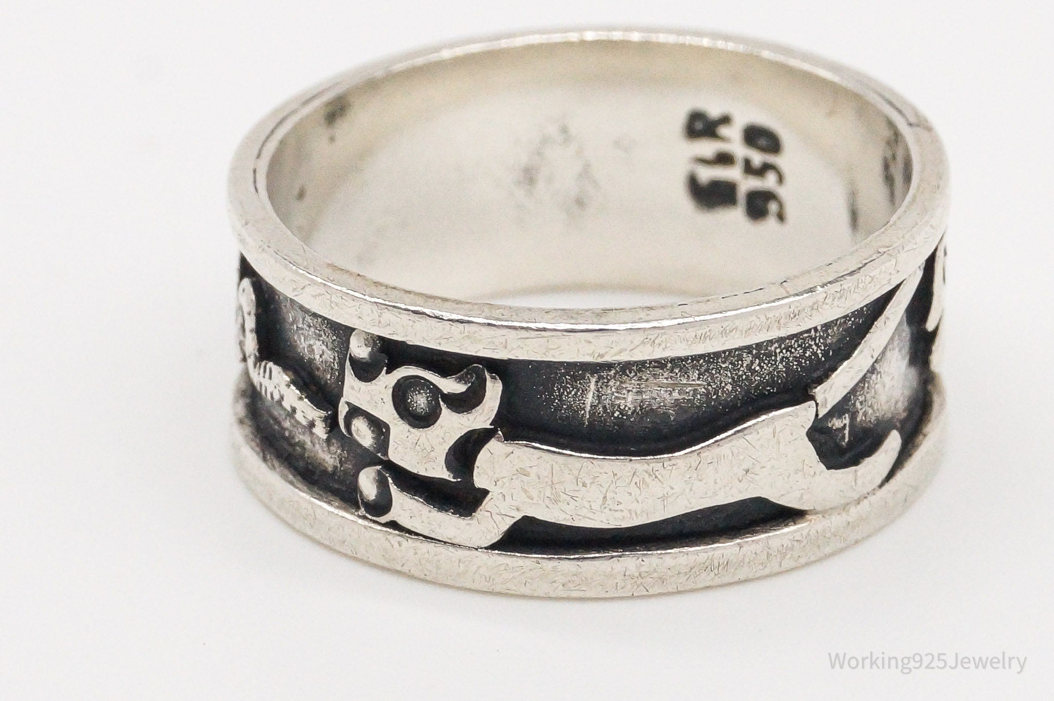 Vintage Tribal Symbols 950 Silver Band Ring - Size 6