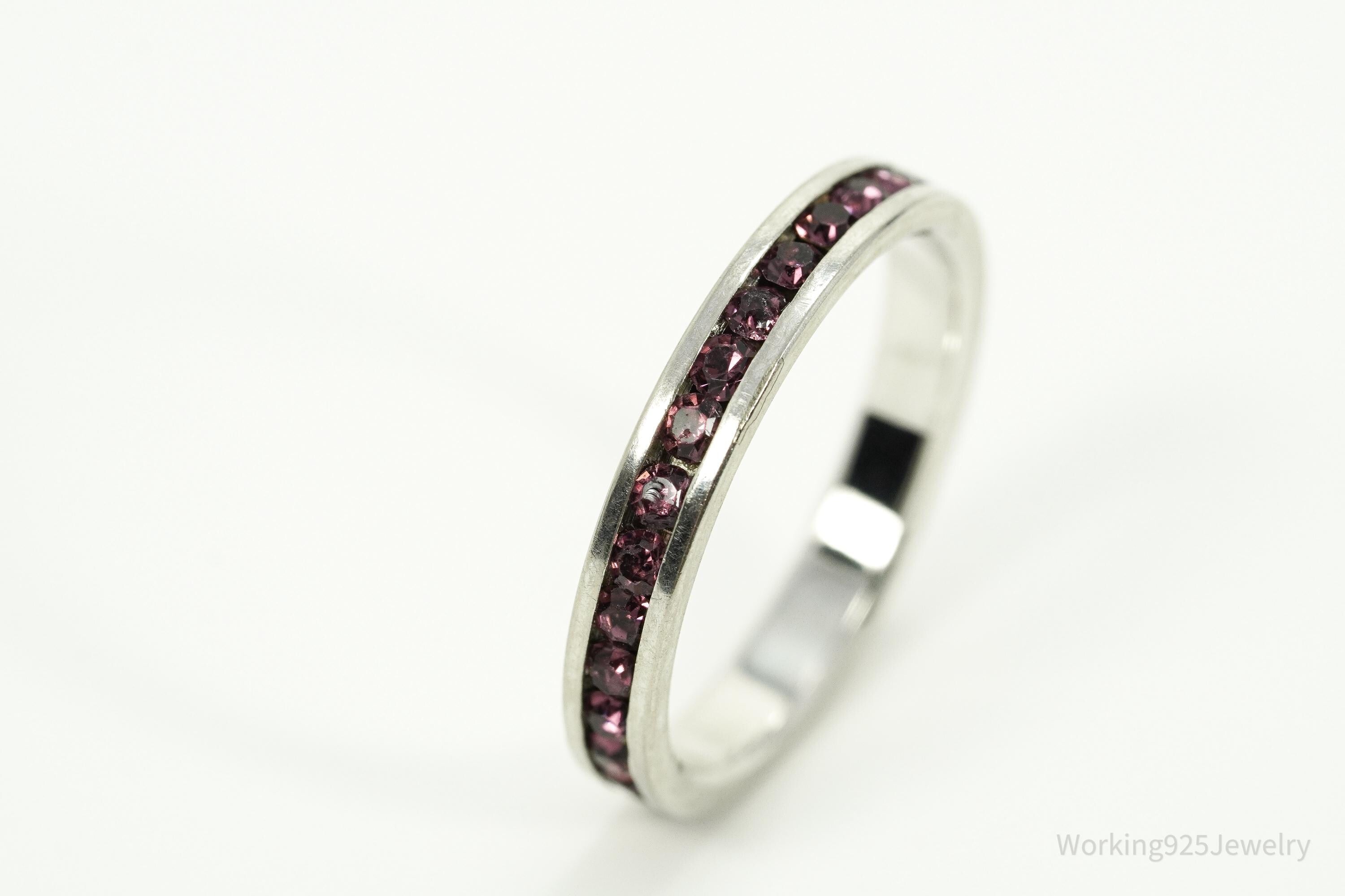 Vintage Crystal Sterling Silver Band Ring - Size 7