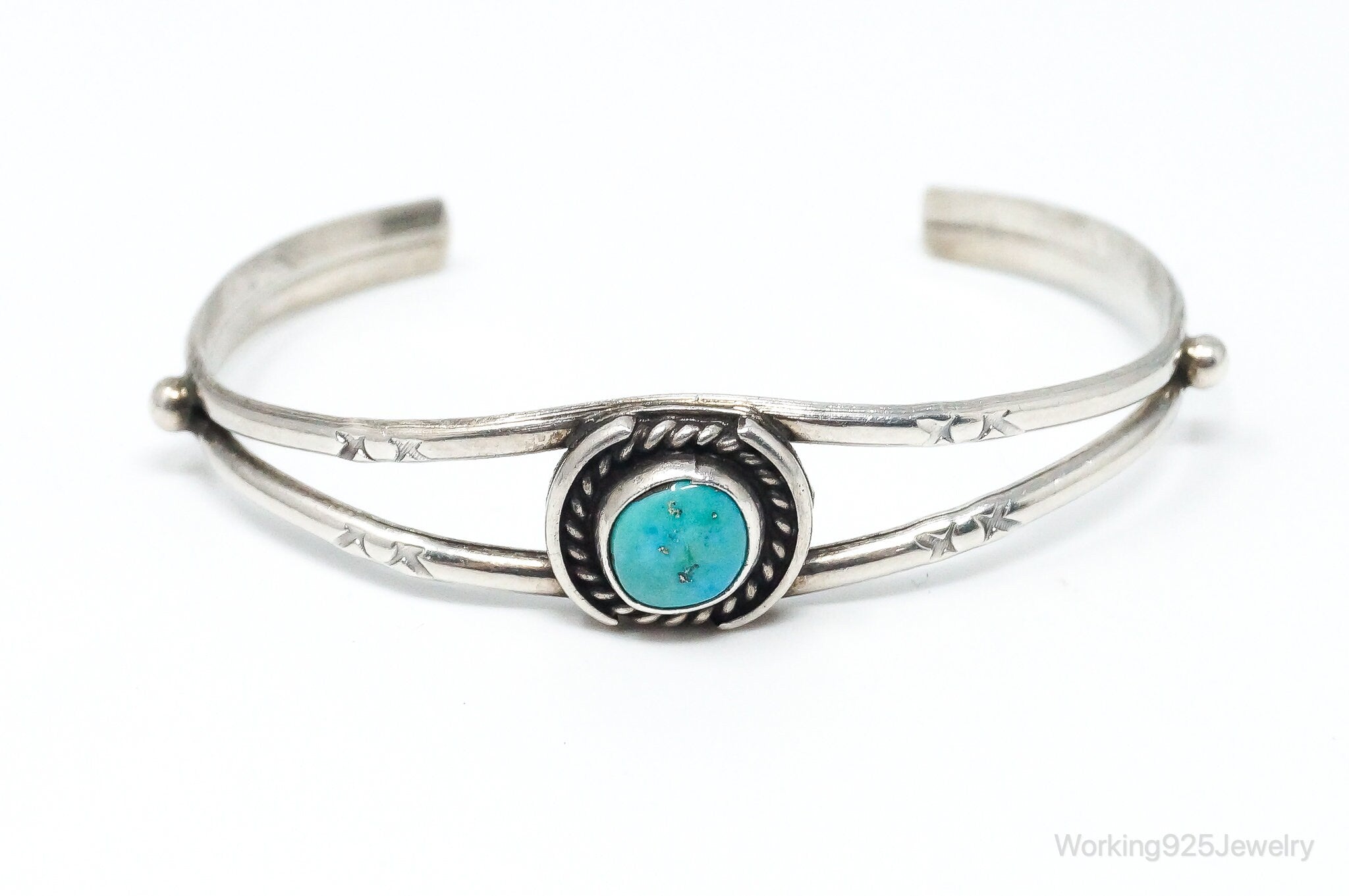 Vintage Native Handmade Unsigned Turquoise Sterling Silver Cuff Bracelet