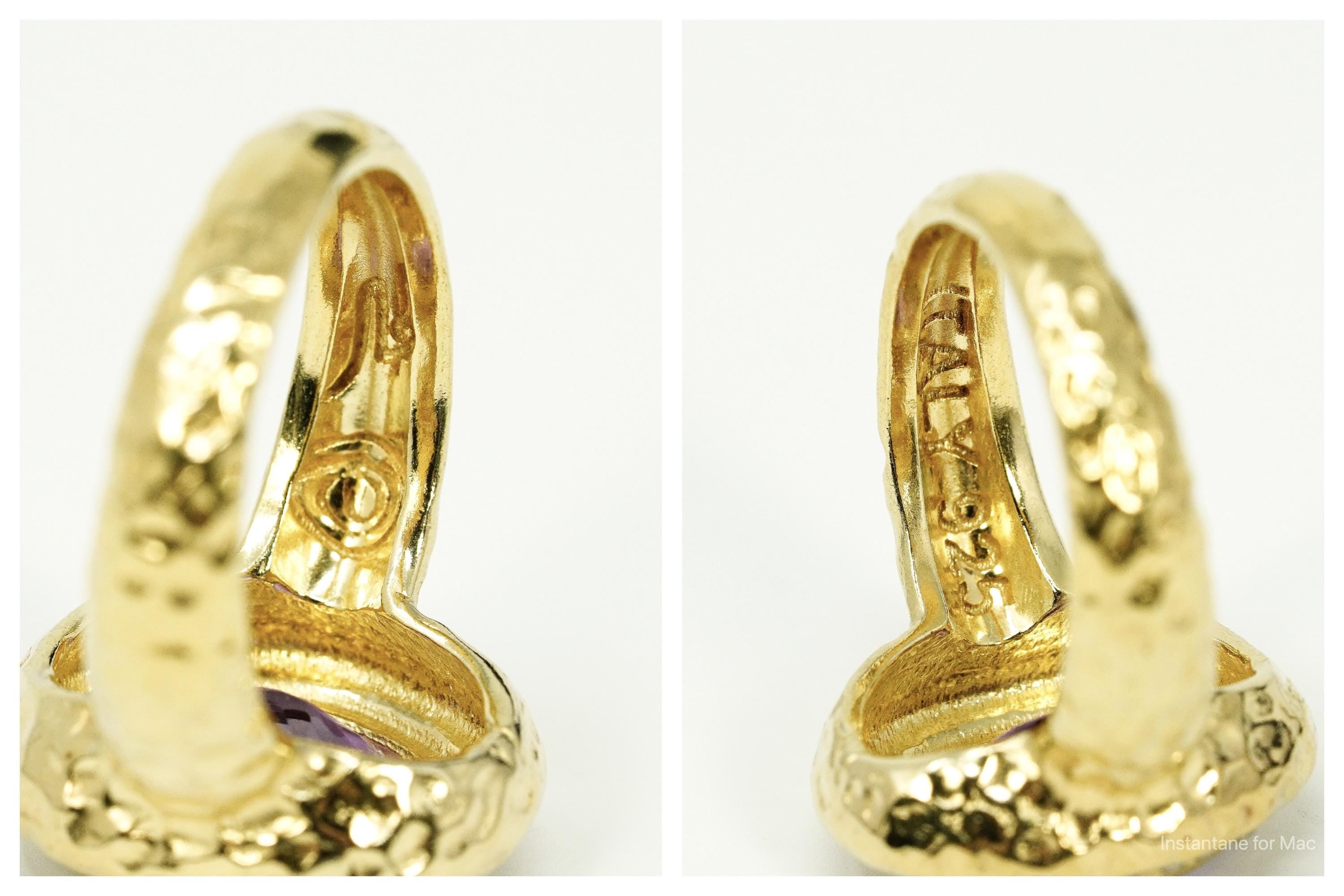 Vintage Italian Designer Amethyst Gold Vermeil Sterling Silver Ring - Size 8