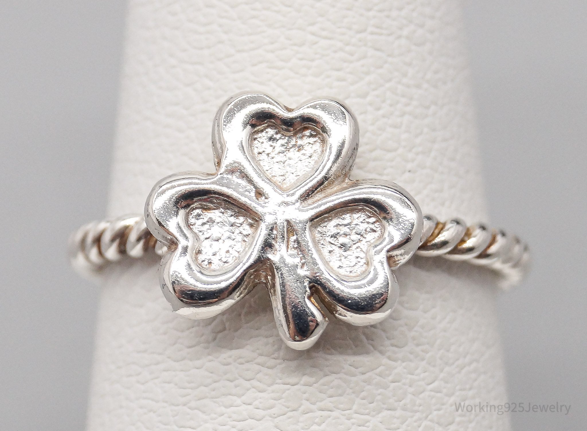 Vintage Three Leaf Clover 950 Silver Ring - Size 6.25