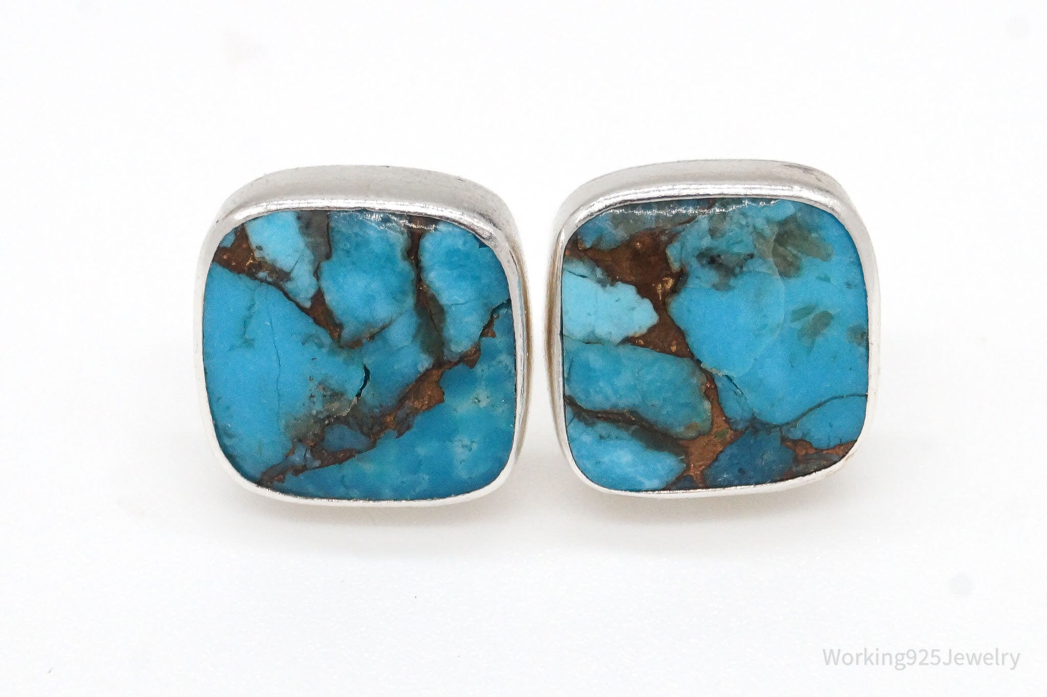 Vintage Blue Mojave Turquoise 950 Silver Earrings