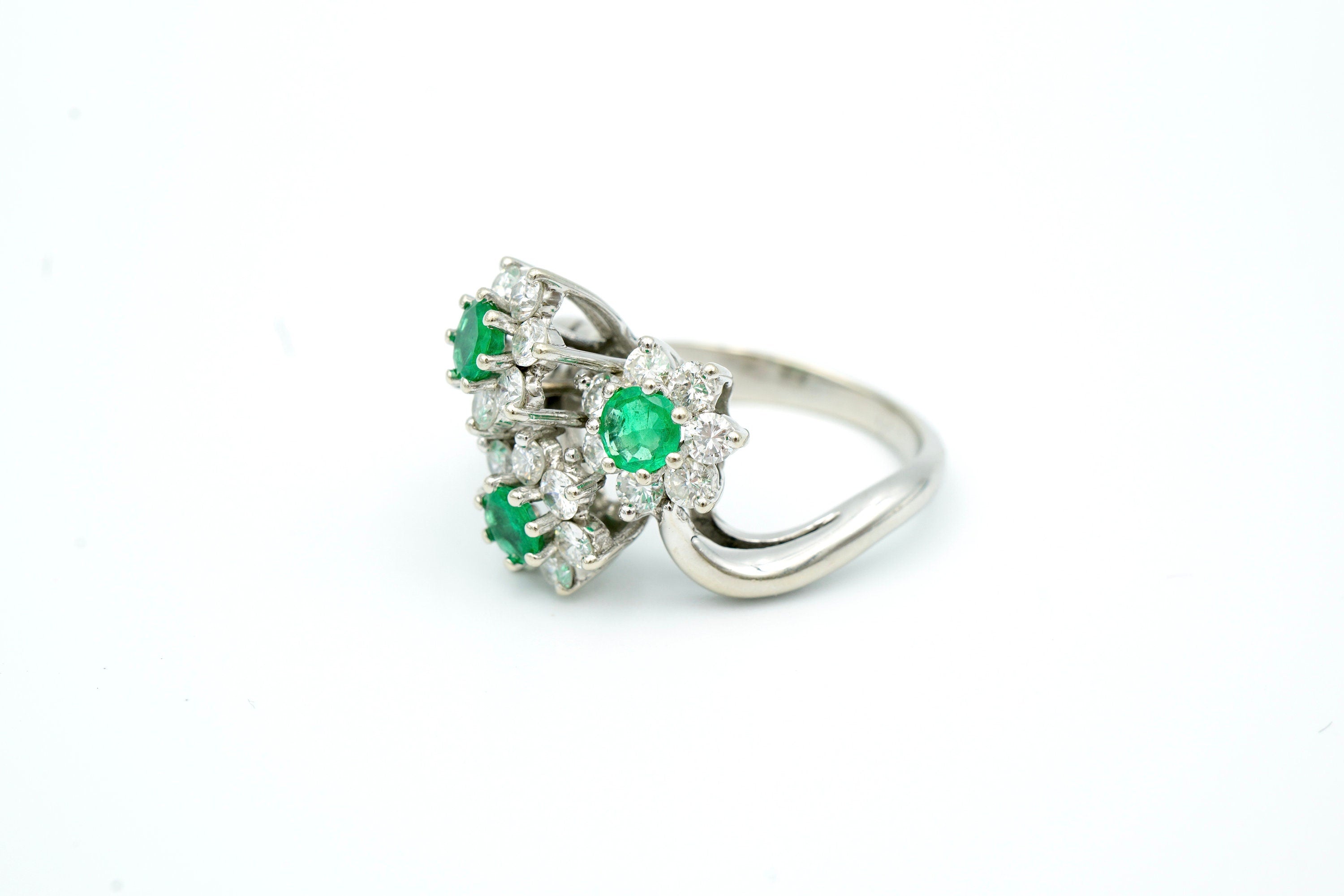 14k White Gold Emerald and Diamond Ring