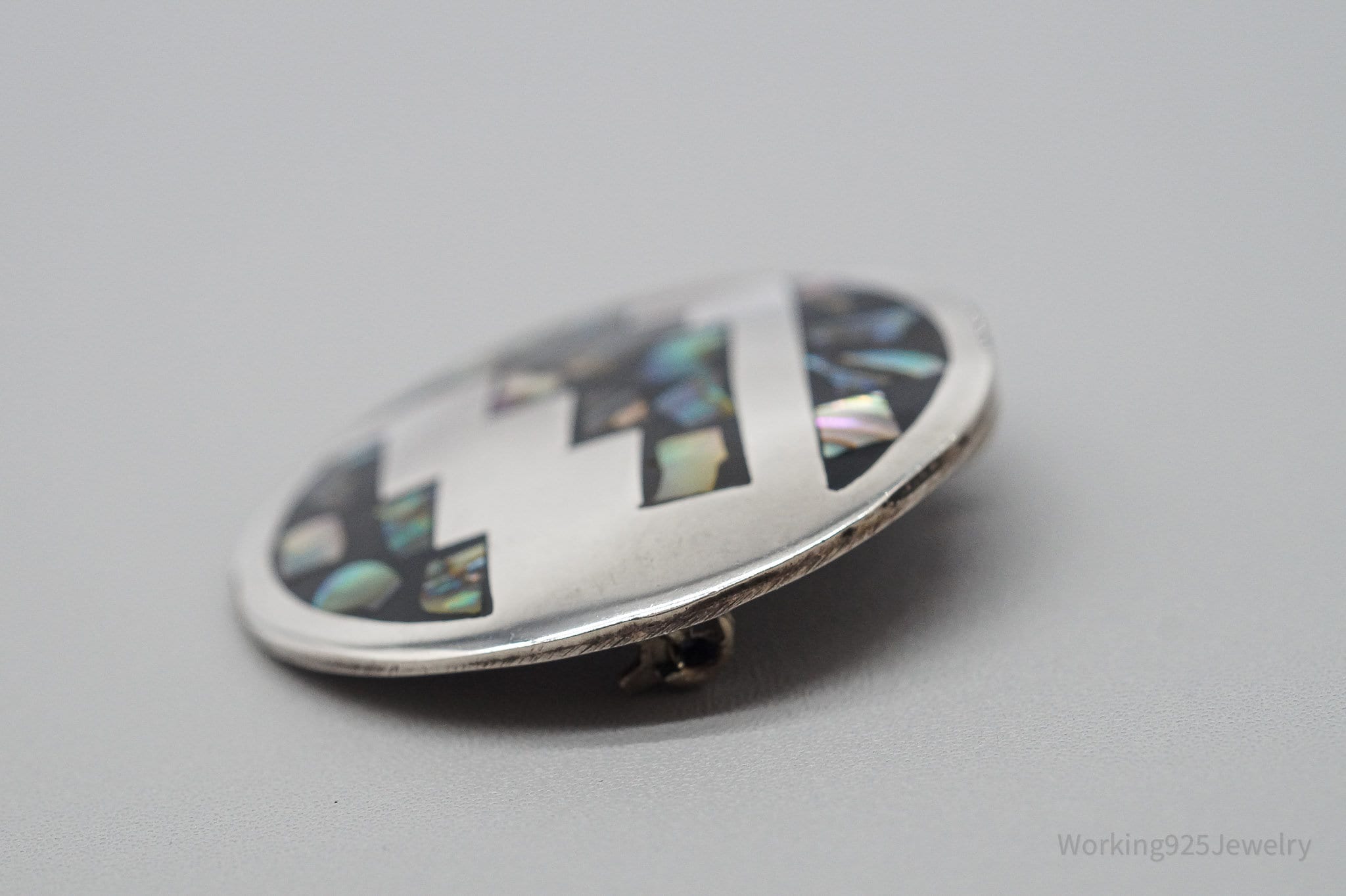 Large Vintage Taxco Mexico Abalone Paua Shell Inlay Sterling Silver Brooch Pin Pendant