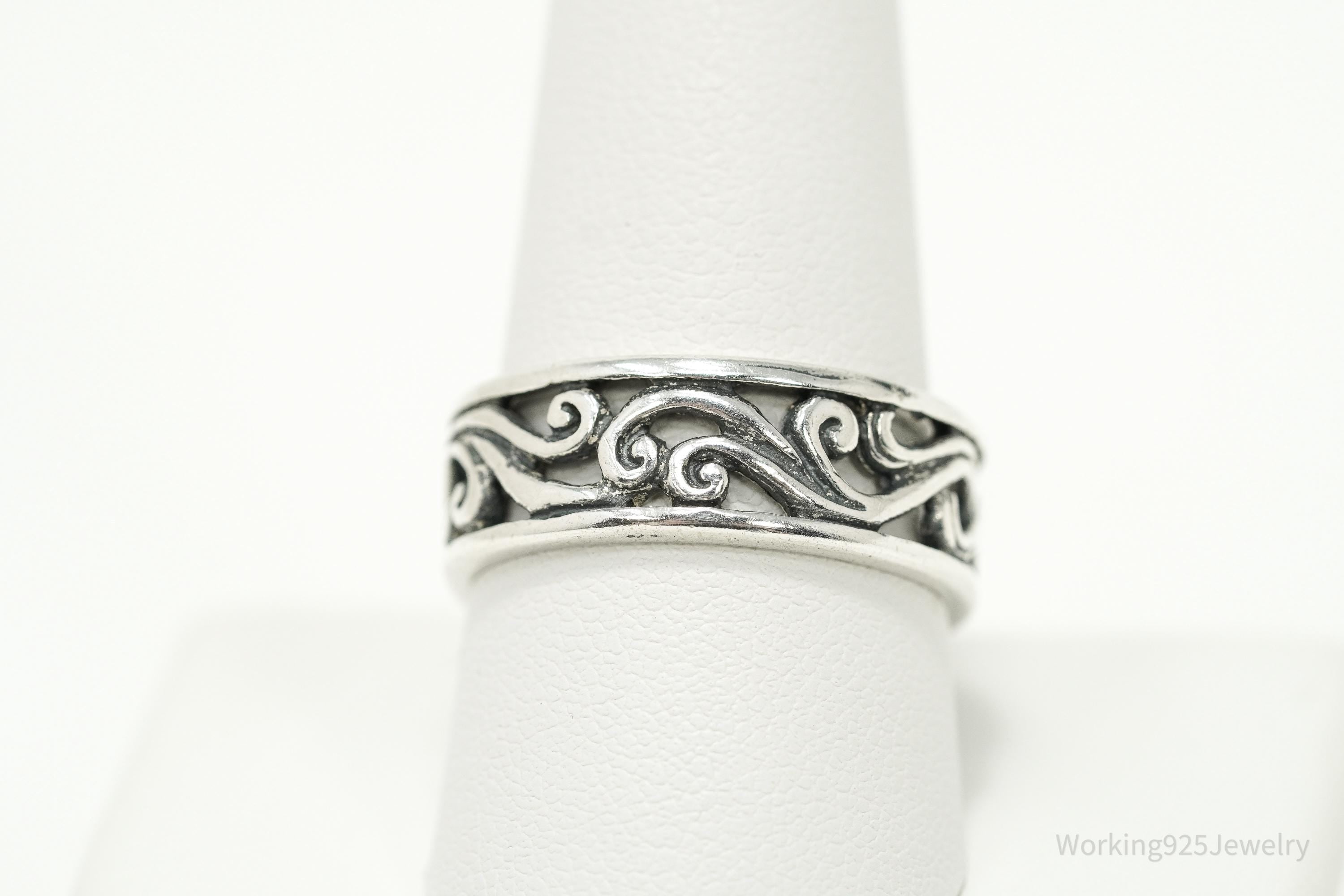 Vintage Scrolls & Swirls Sterling Silver Band Ring - Size 10