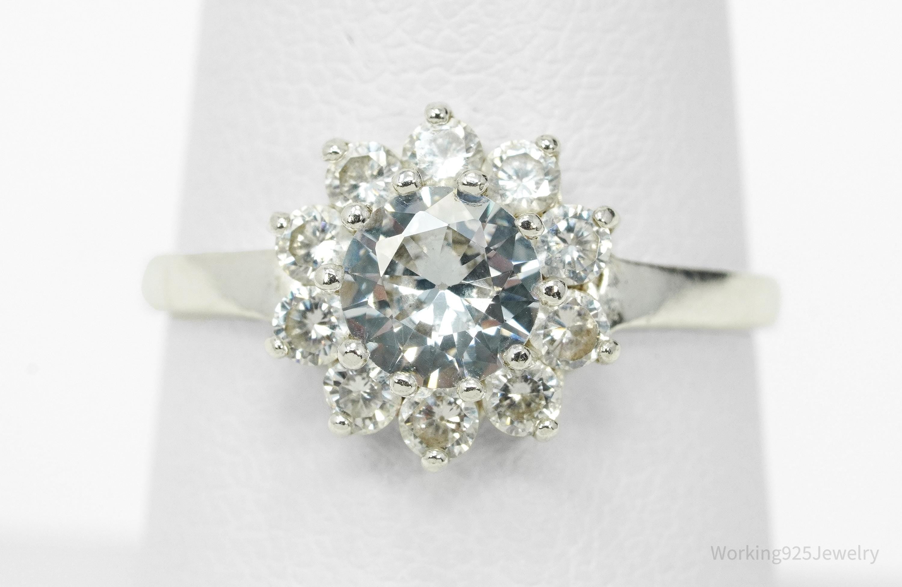 Designer Ste Bee Cubic Zirconia Flower Sterling Silver Ring Size 7.75