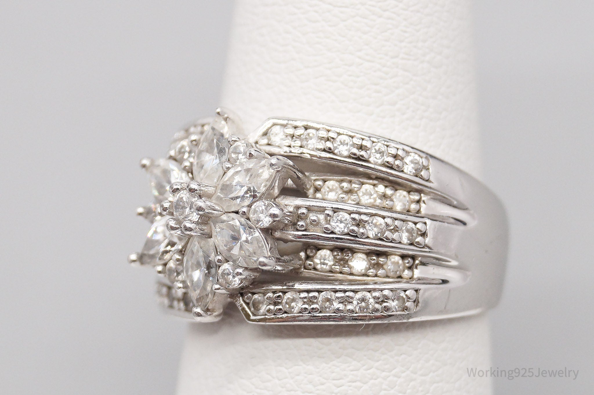 Vintage SW Cubic Zirconia Flower Sterling Silver Ring - Size 7