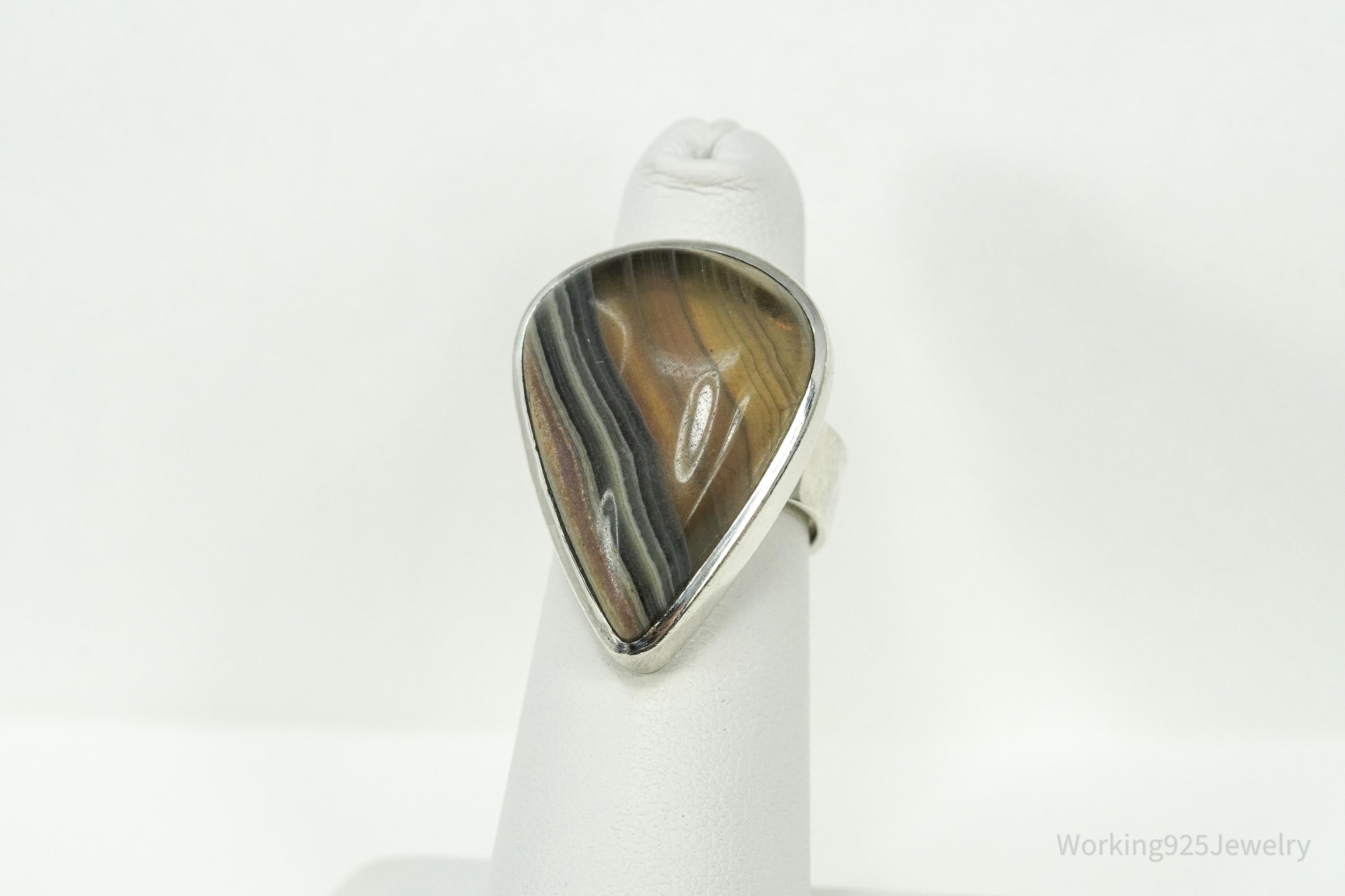 Vintage Large Lace Agate Sterling Silver Ring - Size 6.25