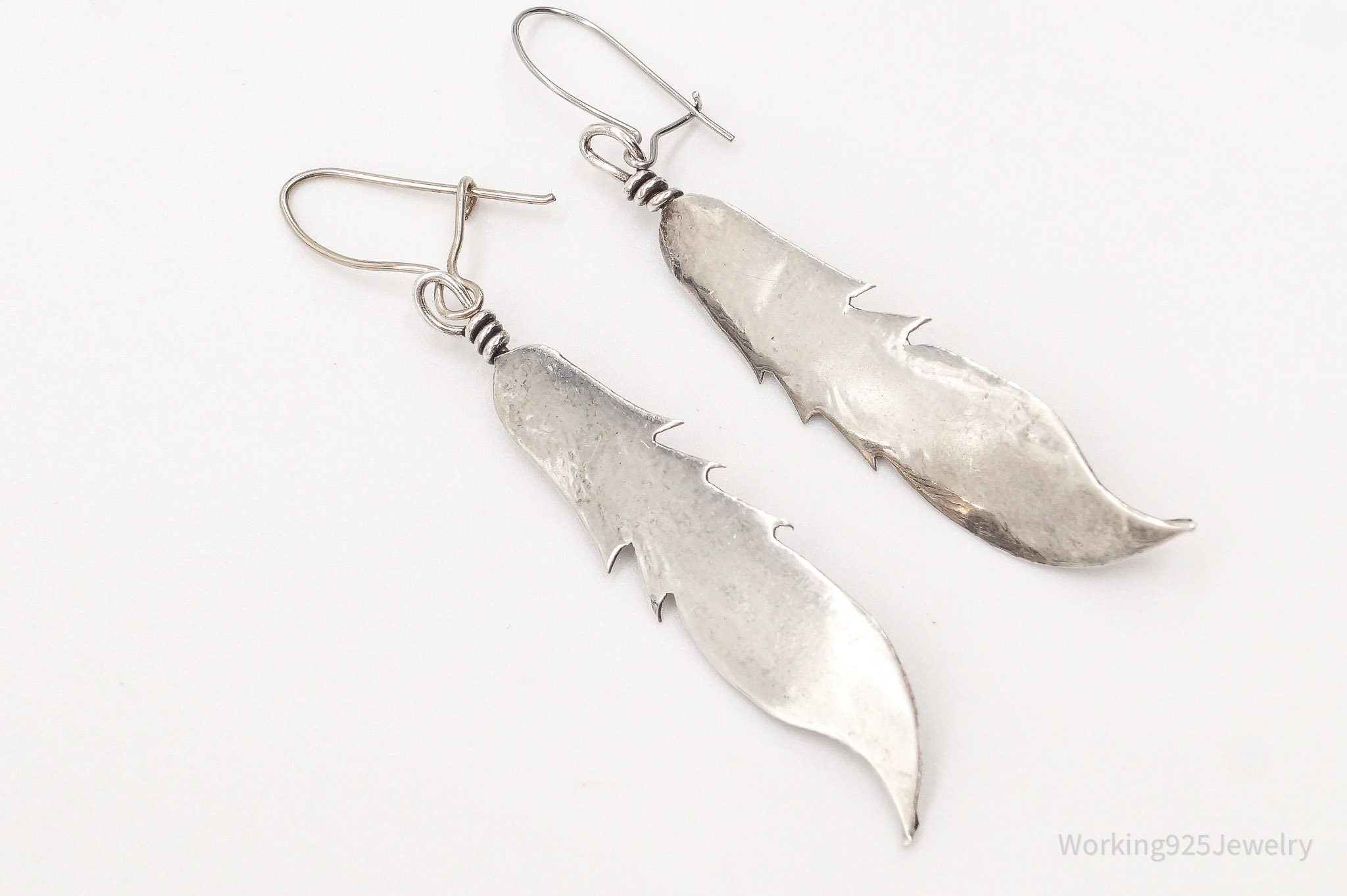 Vintage Native American Multi Gemstone Silver Feather Earrings