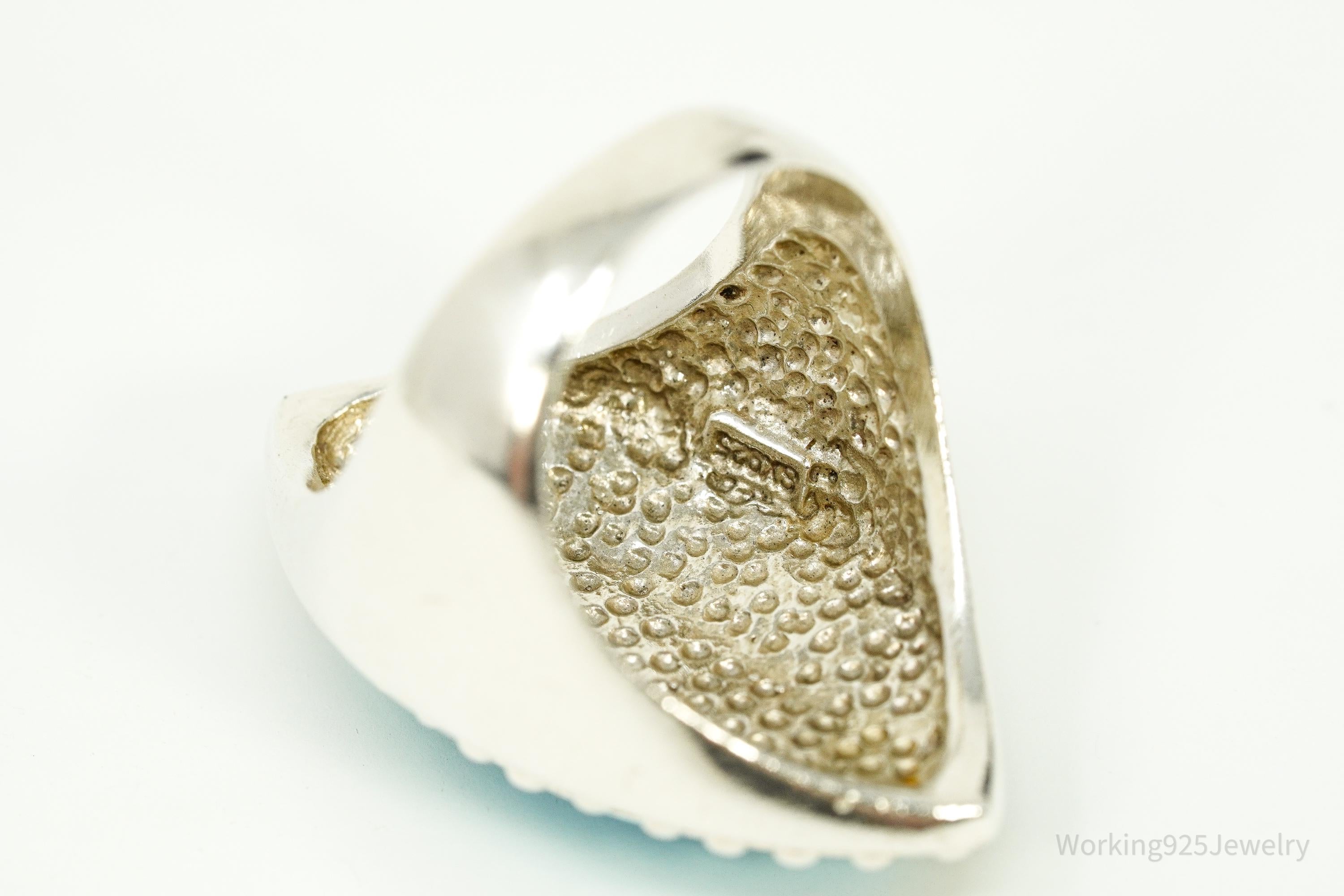 Vintage Designer SX Large Turquoise Sterling Silver Ring - Size 8.25