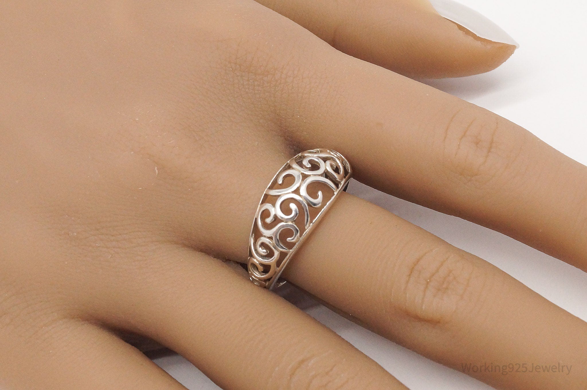 Vintage NV Scrolls & Swirls Openwork Sterling Silver Ring - Size 11