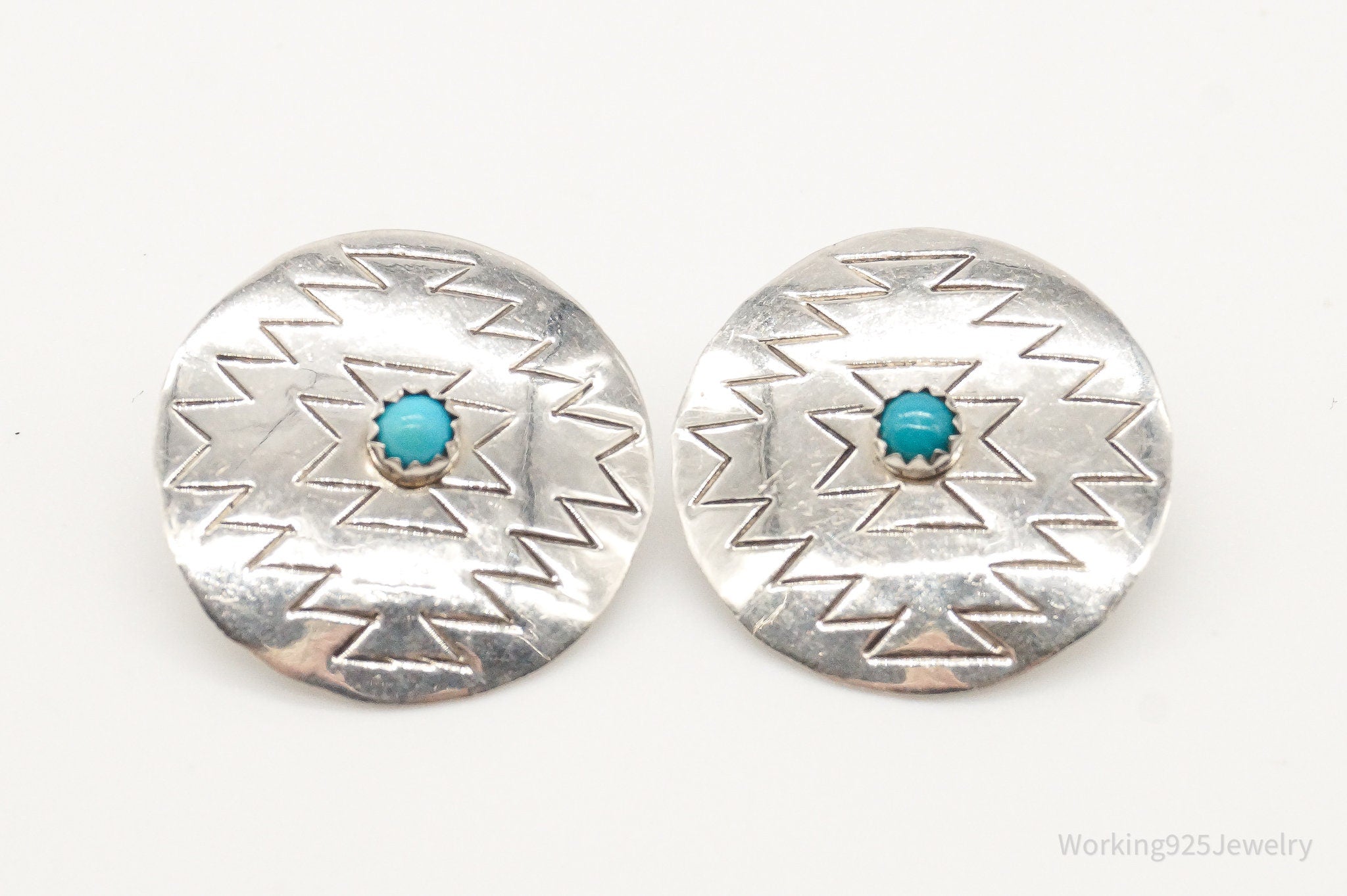 Vintage Native American Turquoise Unsigned Sterling Silver Earrings