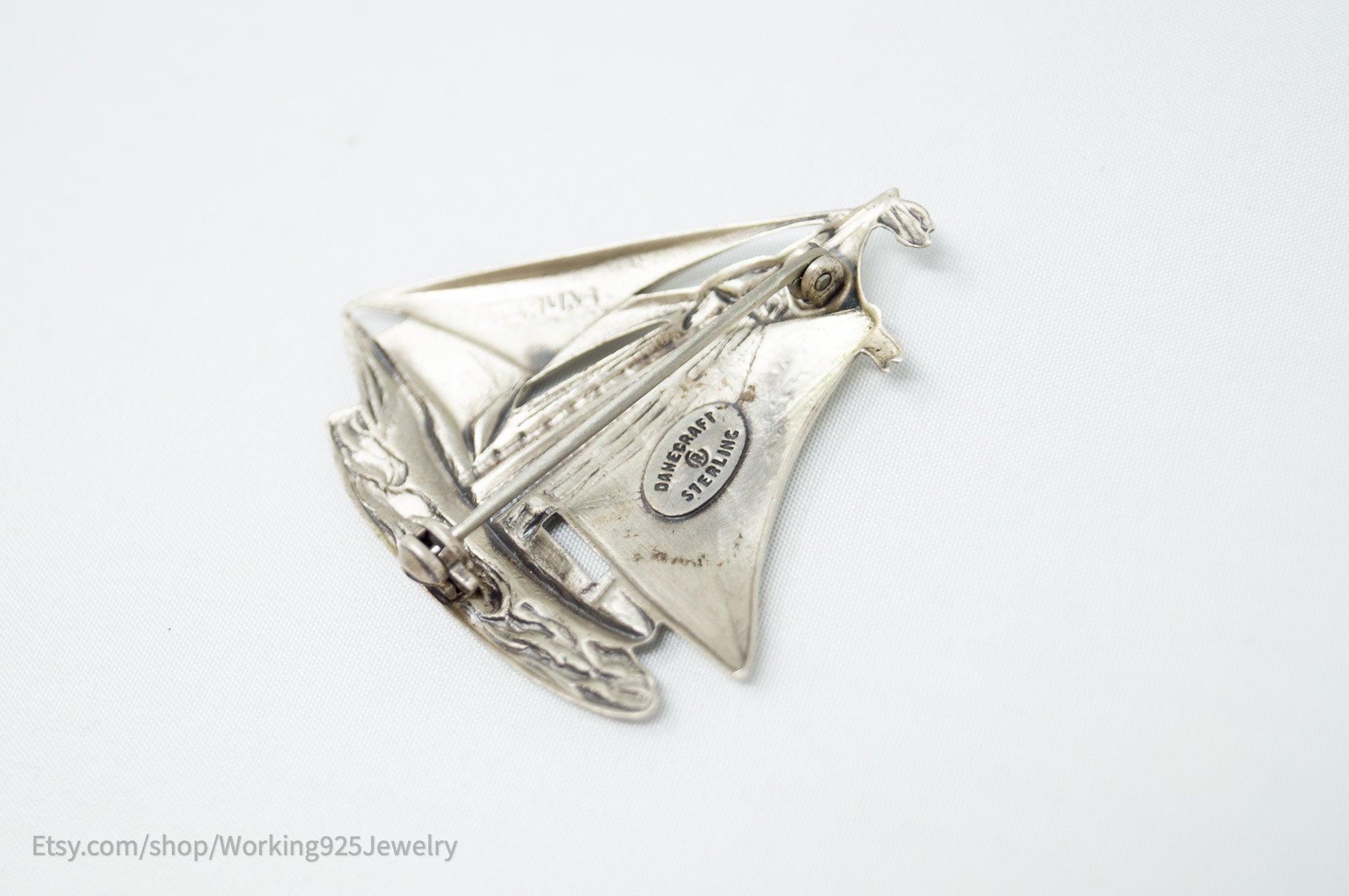 Vtg Designer Danecraft Large Sailboat Sterling Silver Pin Brooch