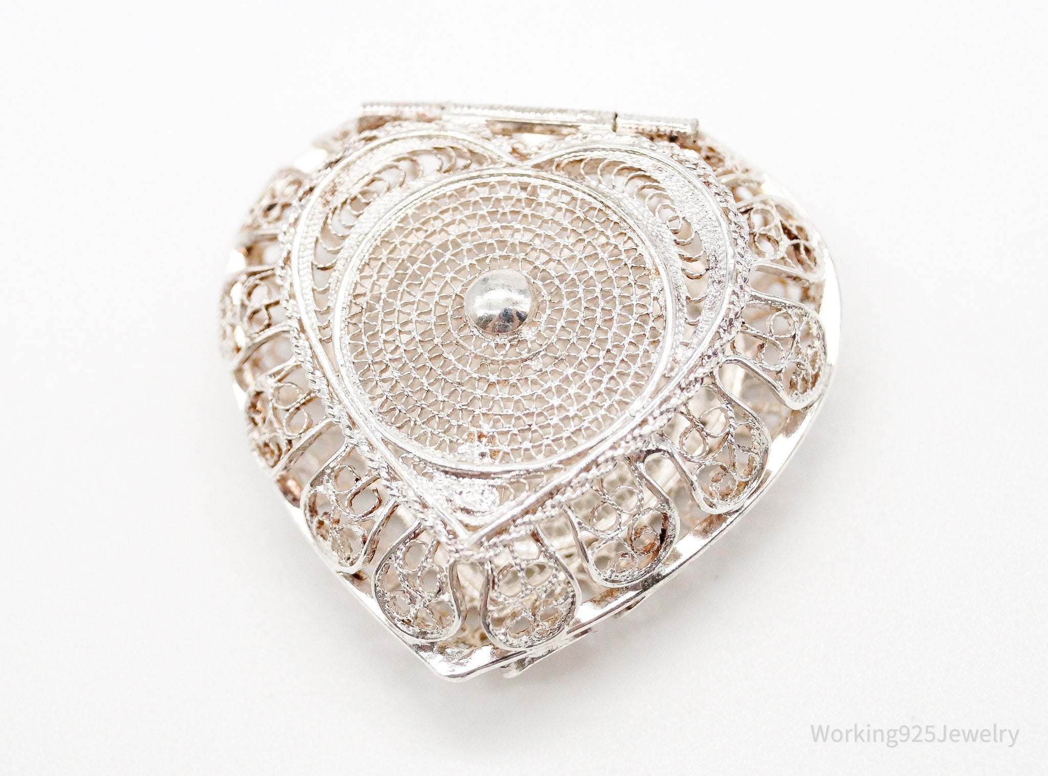 Antique Silver Filigree Heart Pill Snuff Beauty Rosary Box