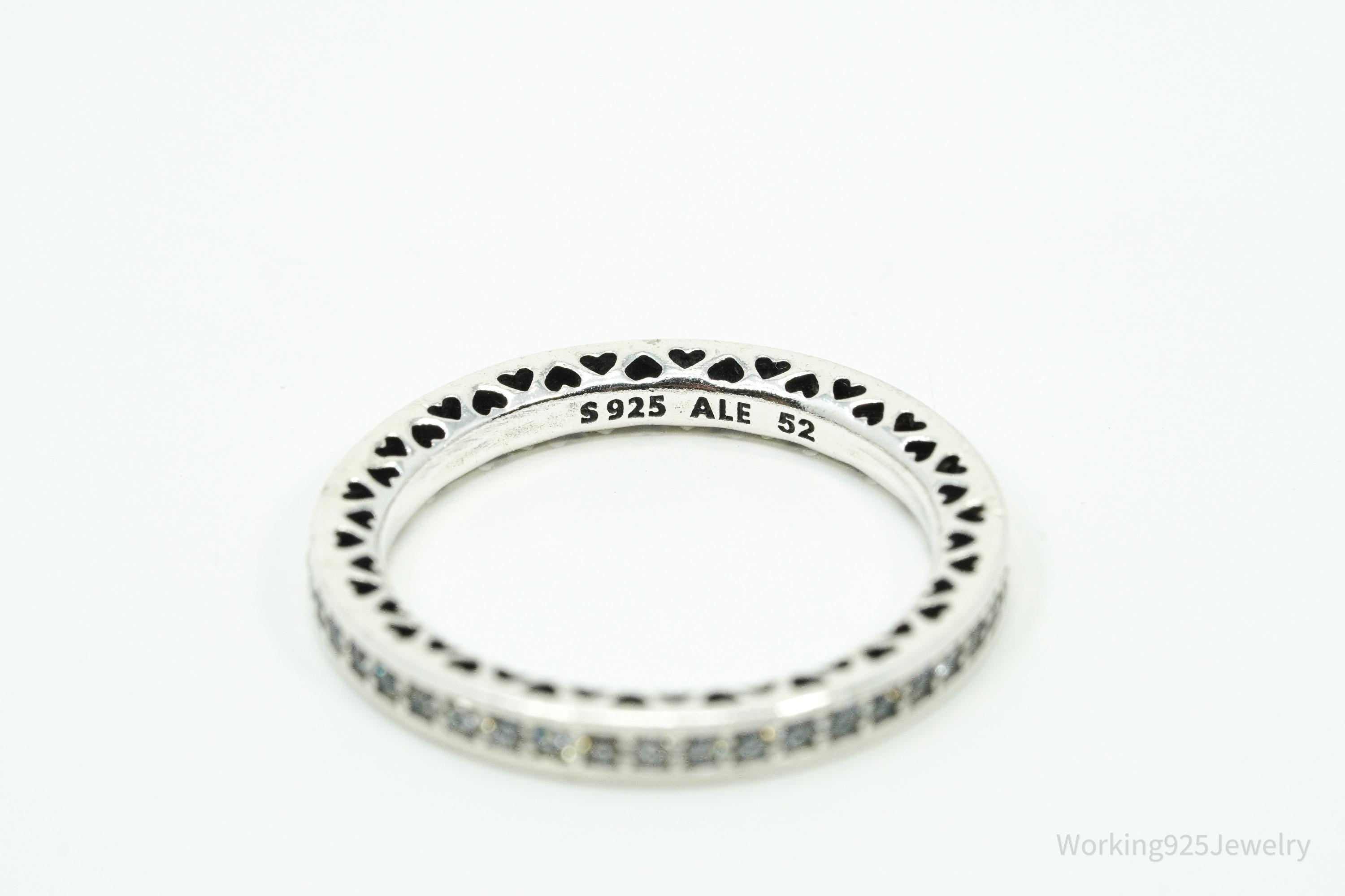 Pandora Cubic Zirconia & Enamel Sterling Silver Cut Out Hearts Ring - Size 6
