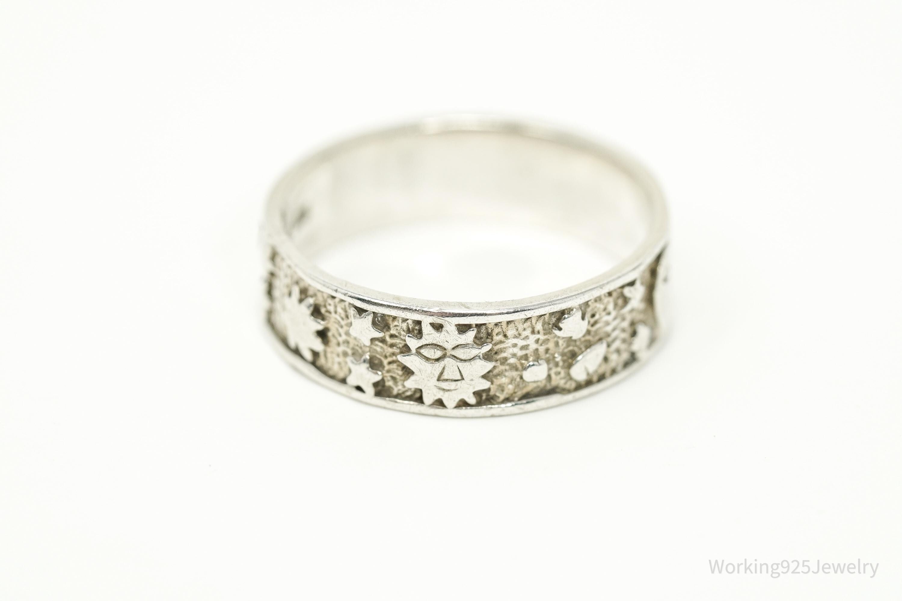 Vintage Space Galaxy Sterling Silver Band Ring - Size 10.25