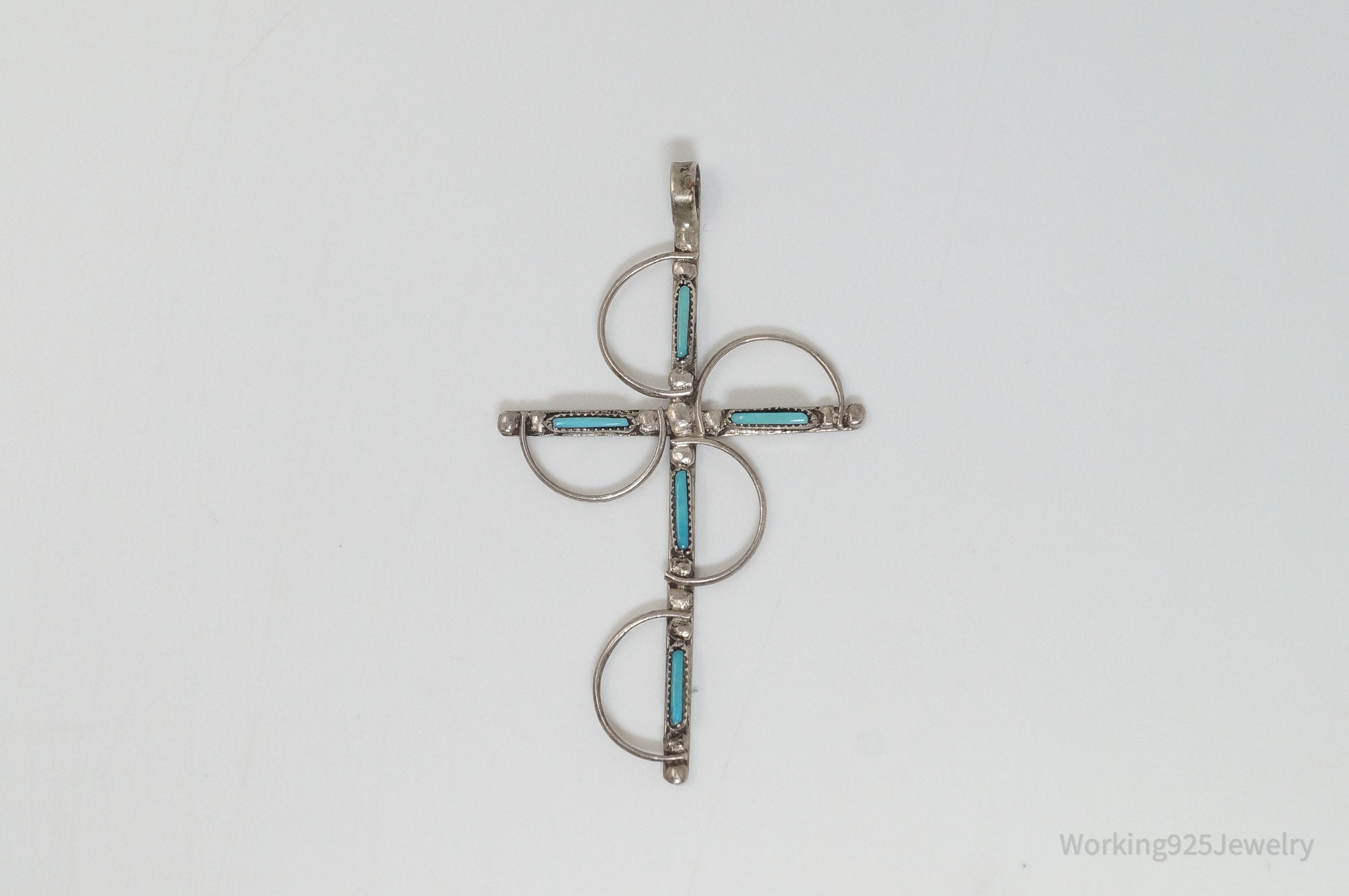 Vintage Native American Unsigned Turquoise Sterling Silver Cross Pendant