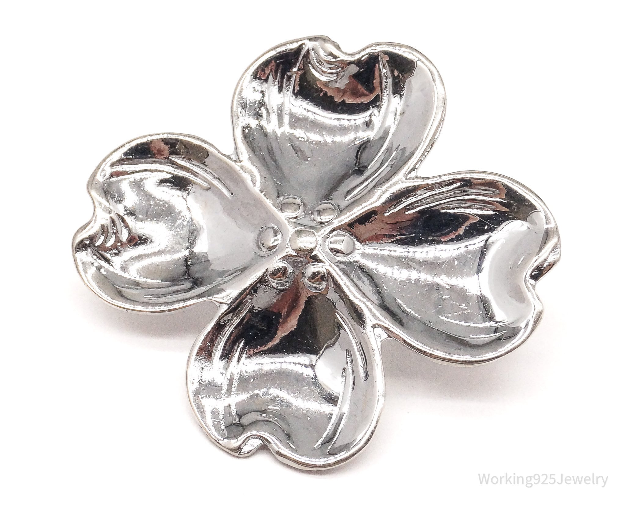 Vintage Designer Lang Dogwood Flower Sterling Silver Brooch Pin