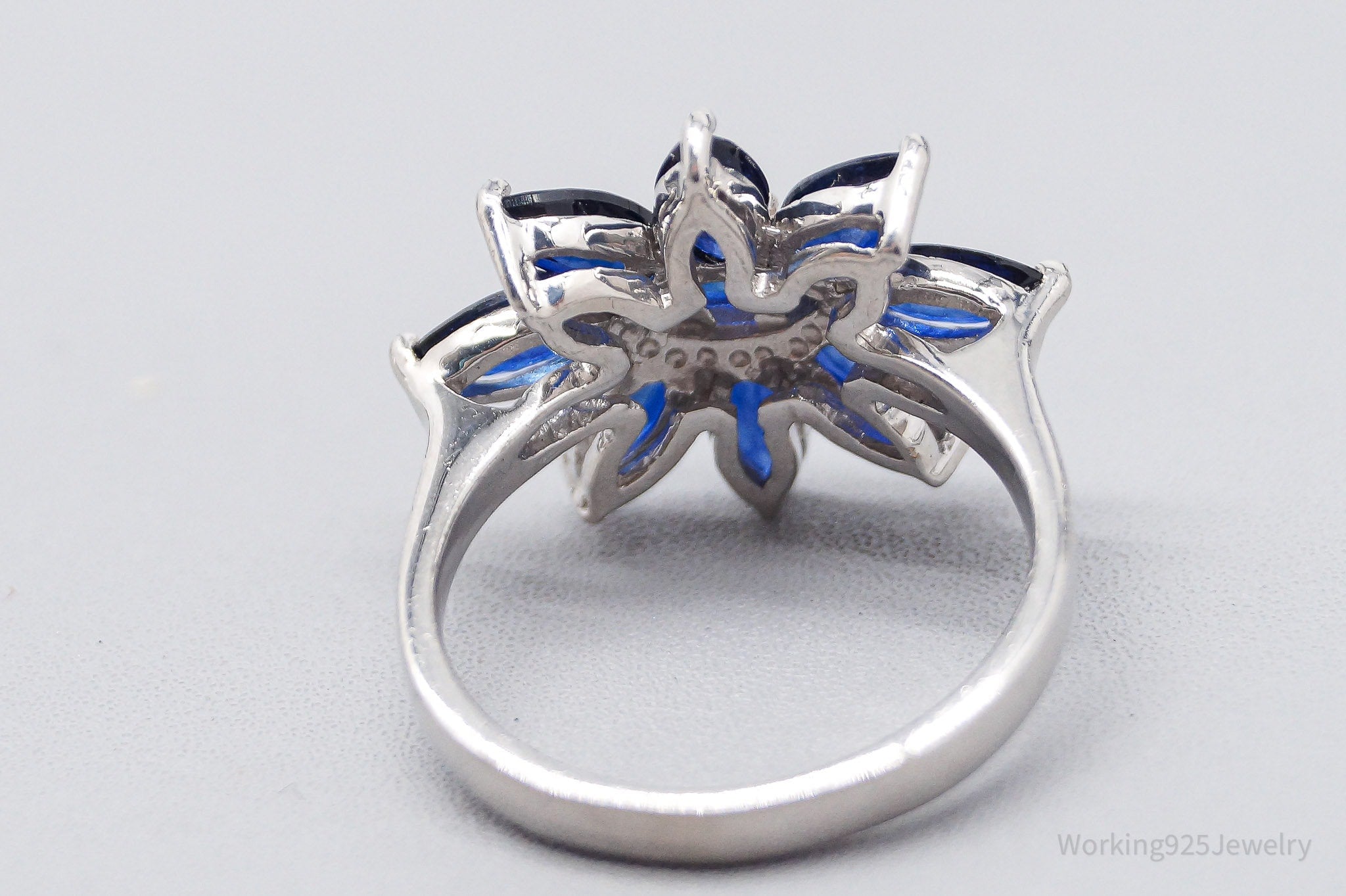 JTV TGGC Blue Sapphire Flower Sterling Silver Ring - Size 7.25