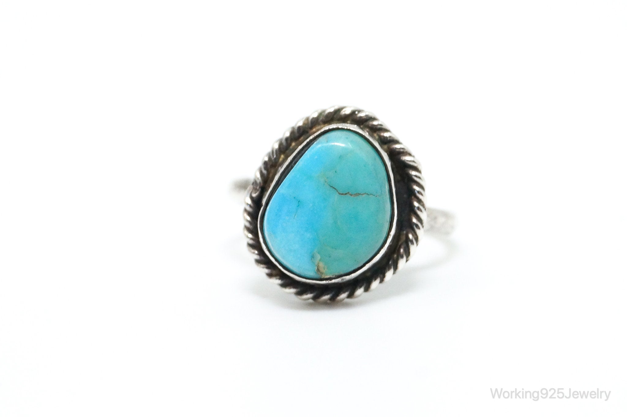 Vintage Native American Turquoise Unsigned Sterling Silver Ring - Size 4.25