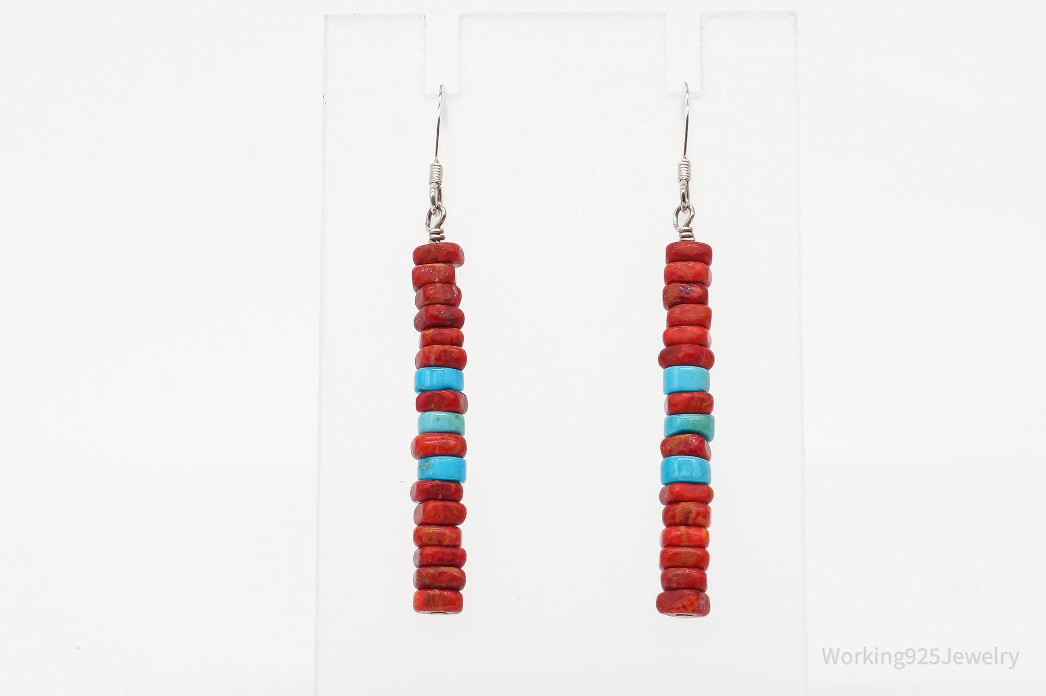 Vintage Southwest Turquoise Coral Sterling Silver Earrings