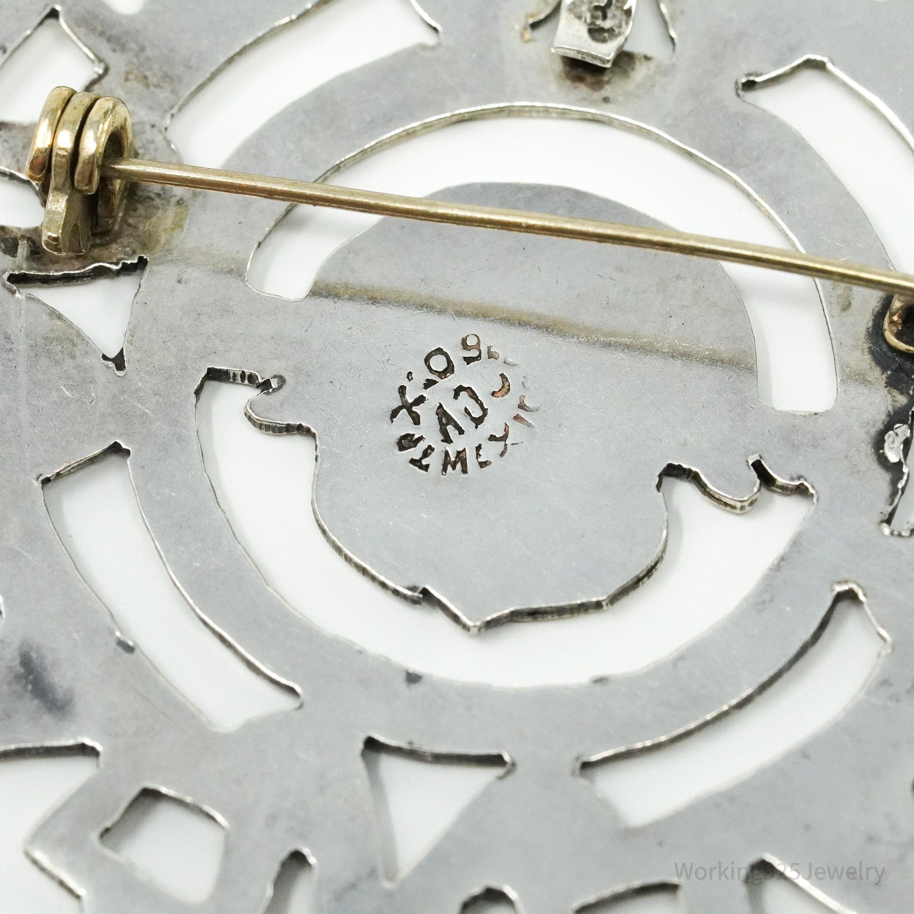 Large Vintage Mexico Aztec Mayan Sterling Silver Brooch Pin Pendant