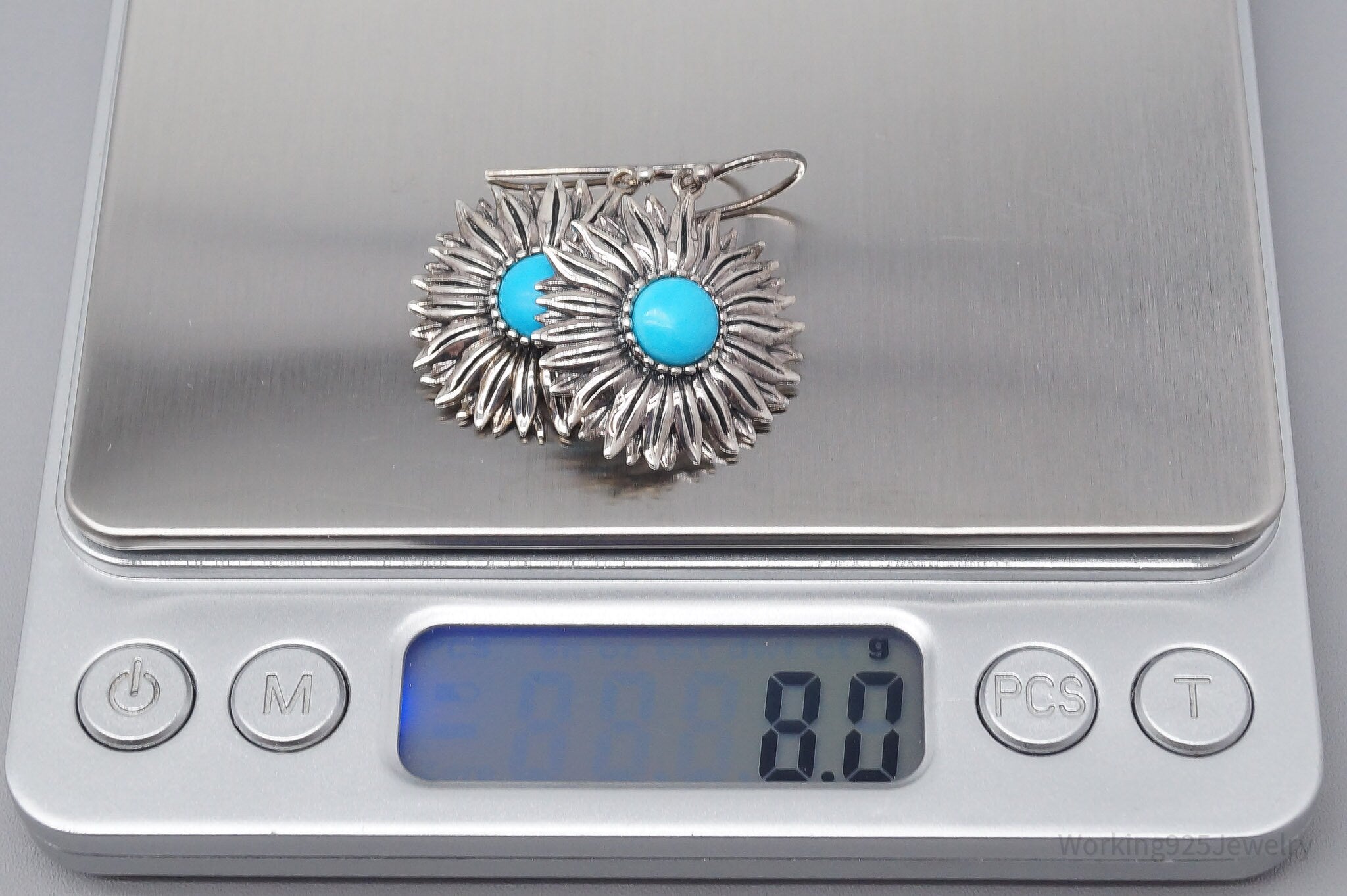 Vintage Turquoise Sterling Silver Flower Earrings