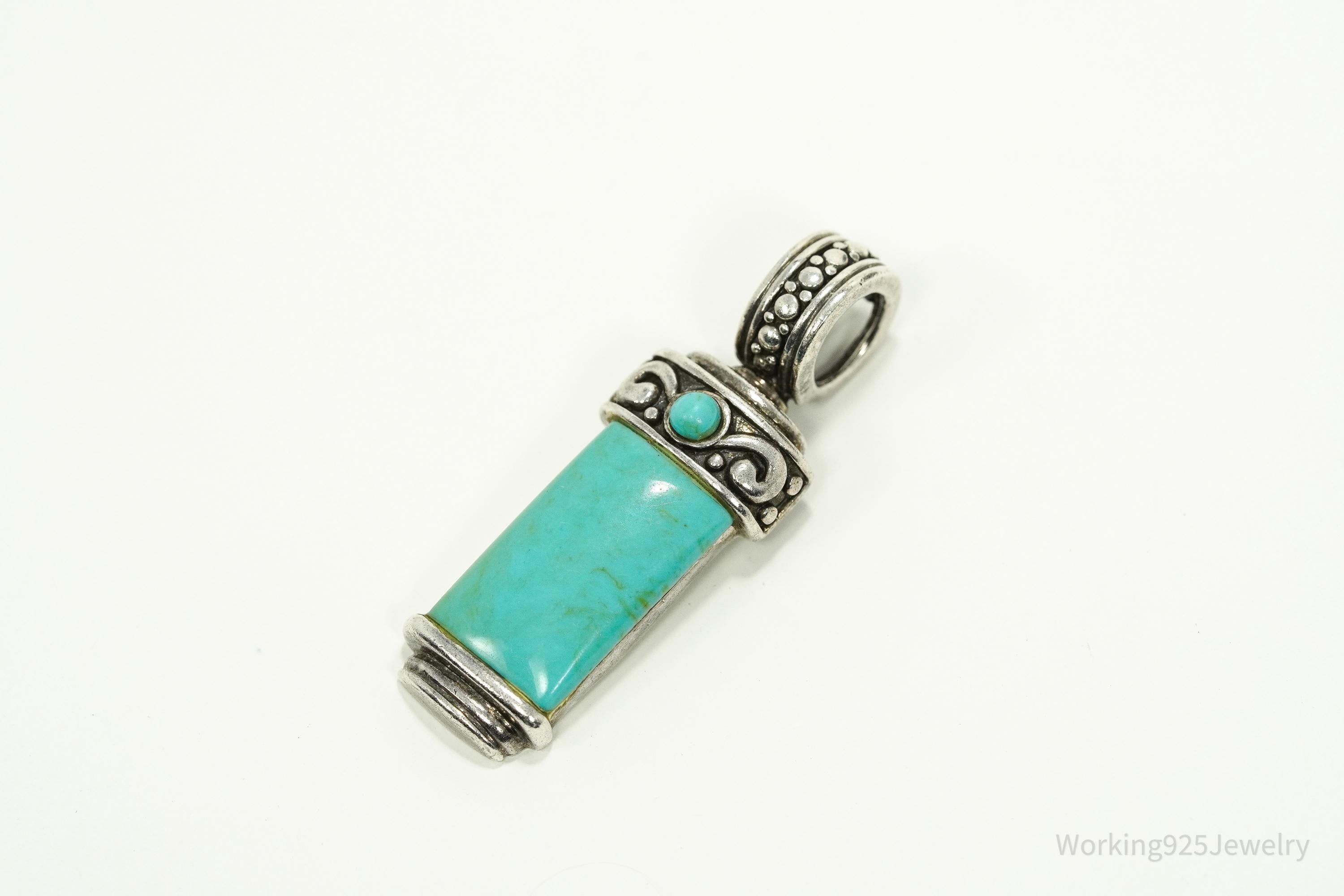 Vintage Turquoise Sterling Silver Necklace Pendant 1.75"
