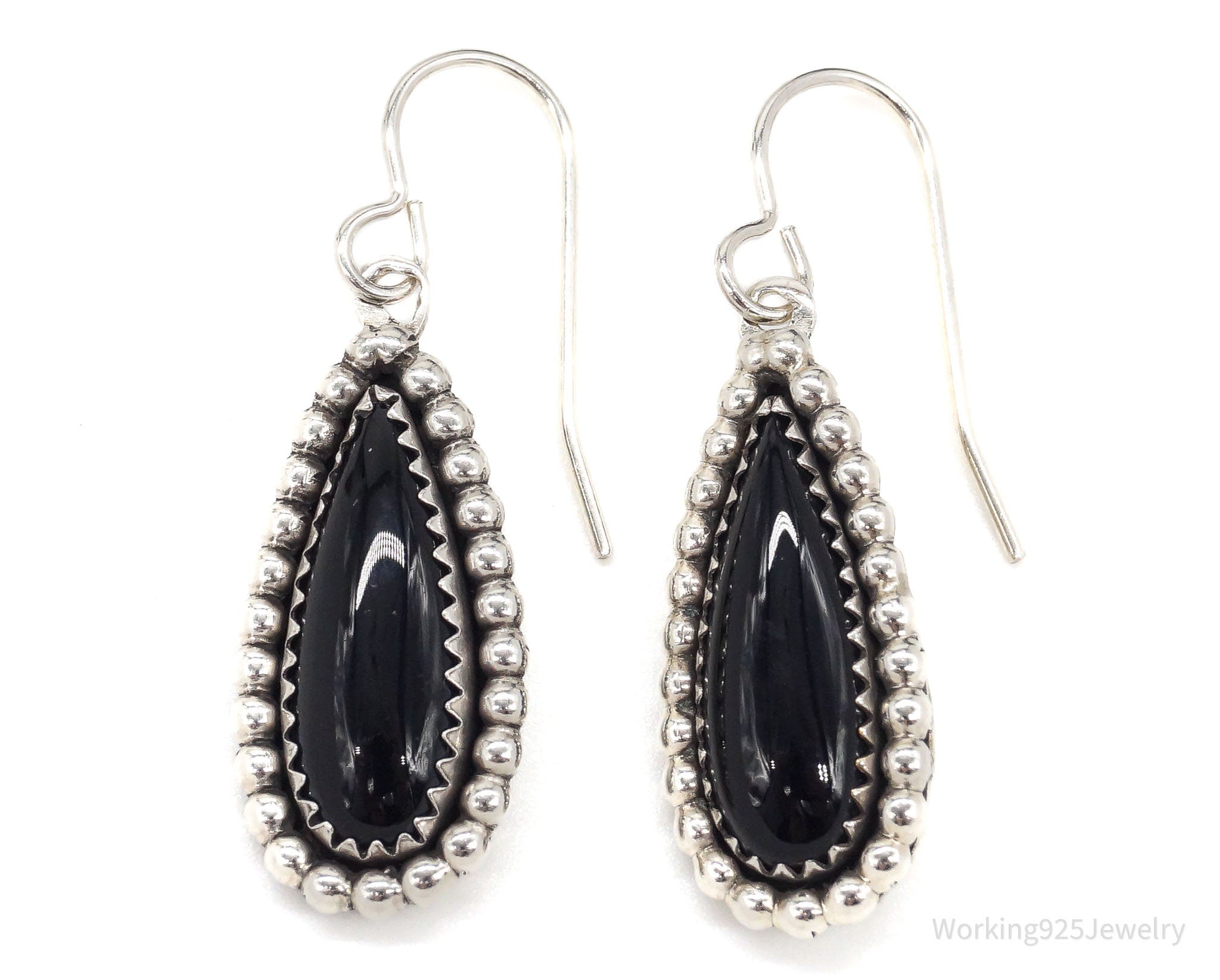 Vintage Native American Black Onyx Unsigned Silver Earrings