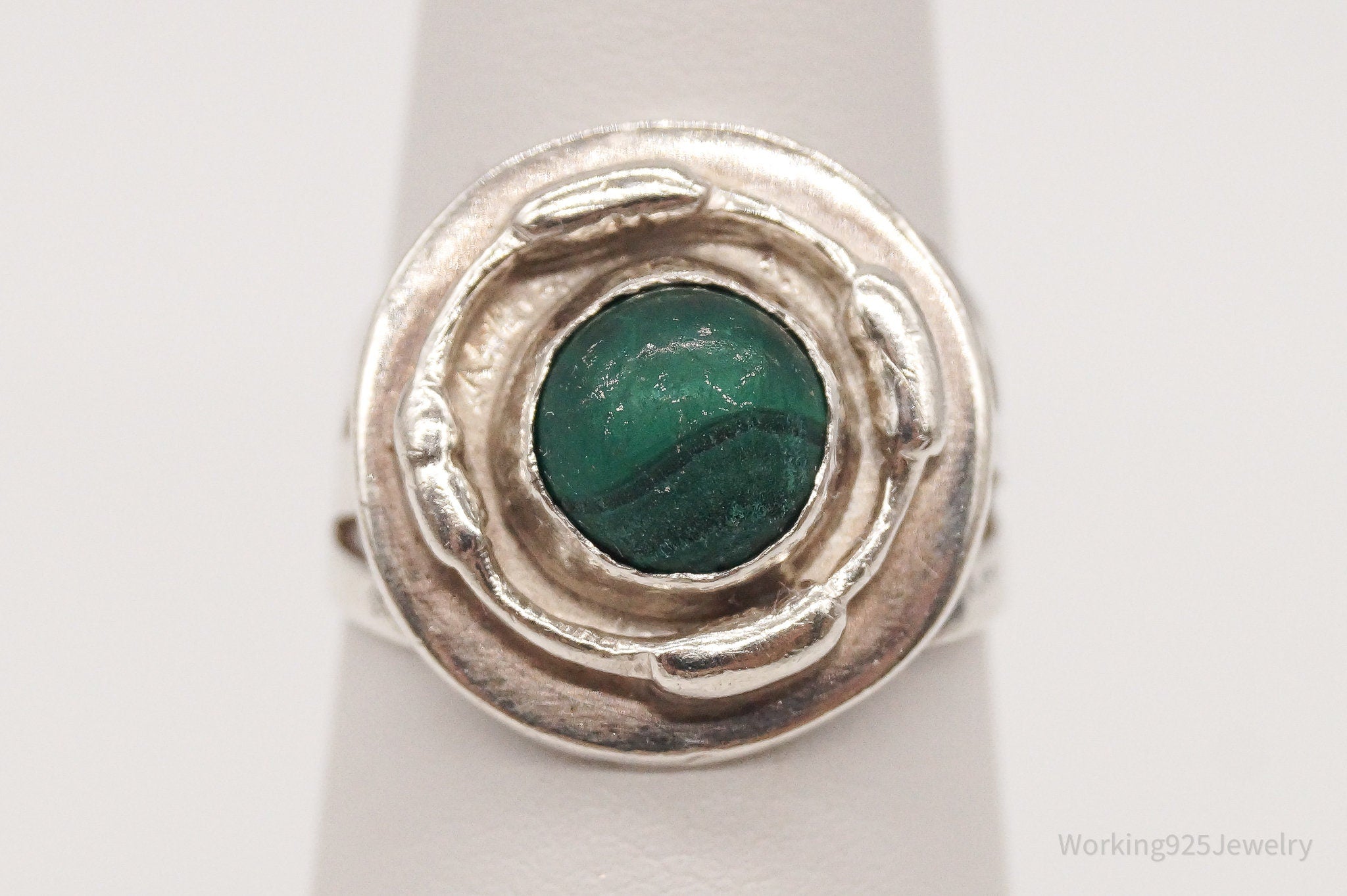 Vintage Malachite Sterling Silver Ring - Size 6.25
