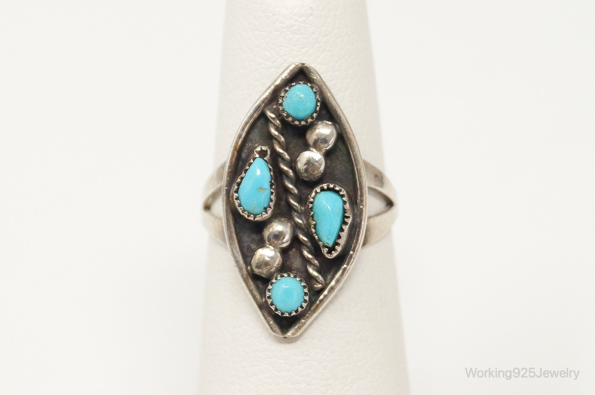 Vintage Native American Turquoise Unsigned Sterling Silver Ring - Size 4.75