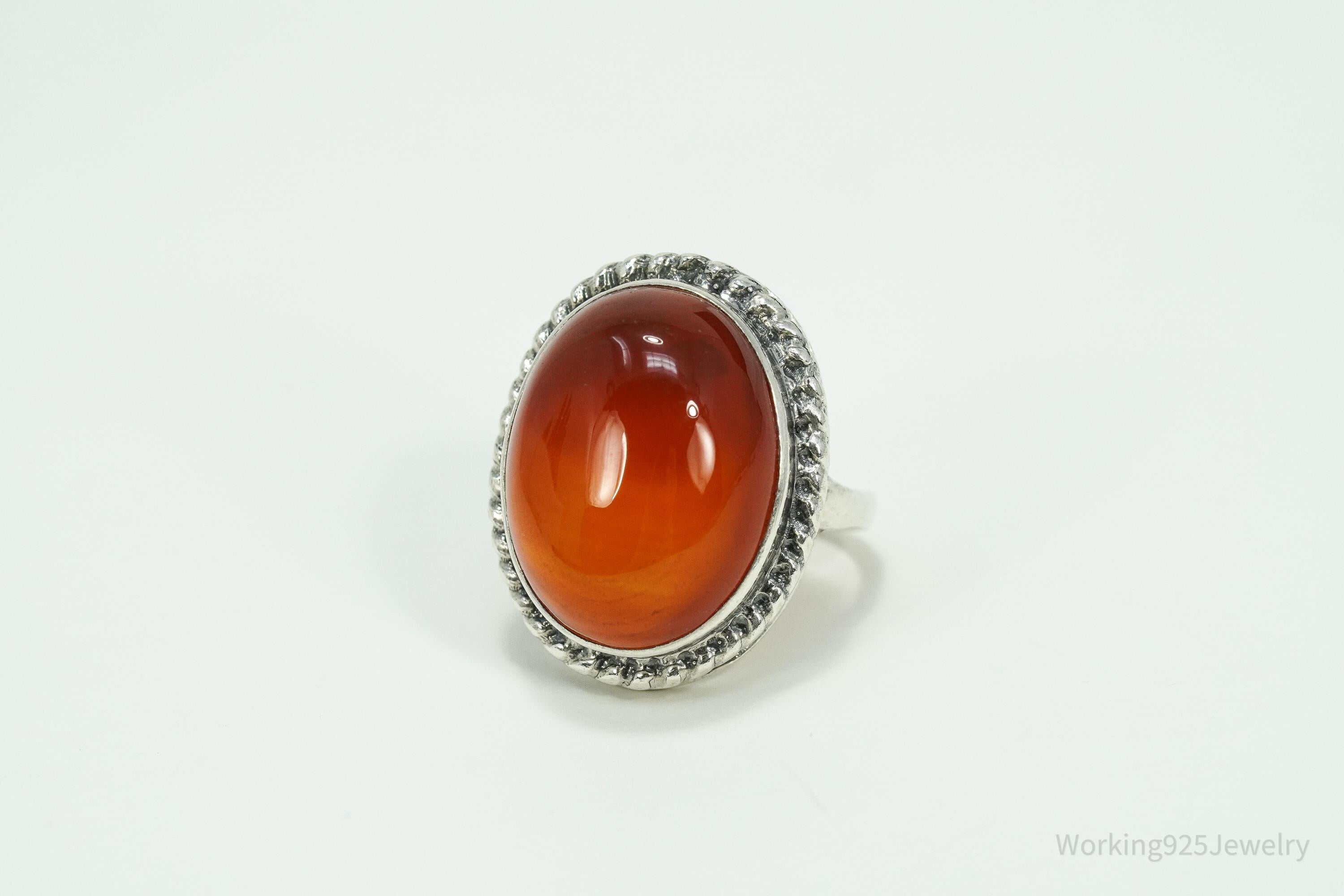 Rare Vintage Large Carnelian Sterling Silver Russian Ring Size 6