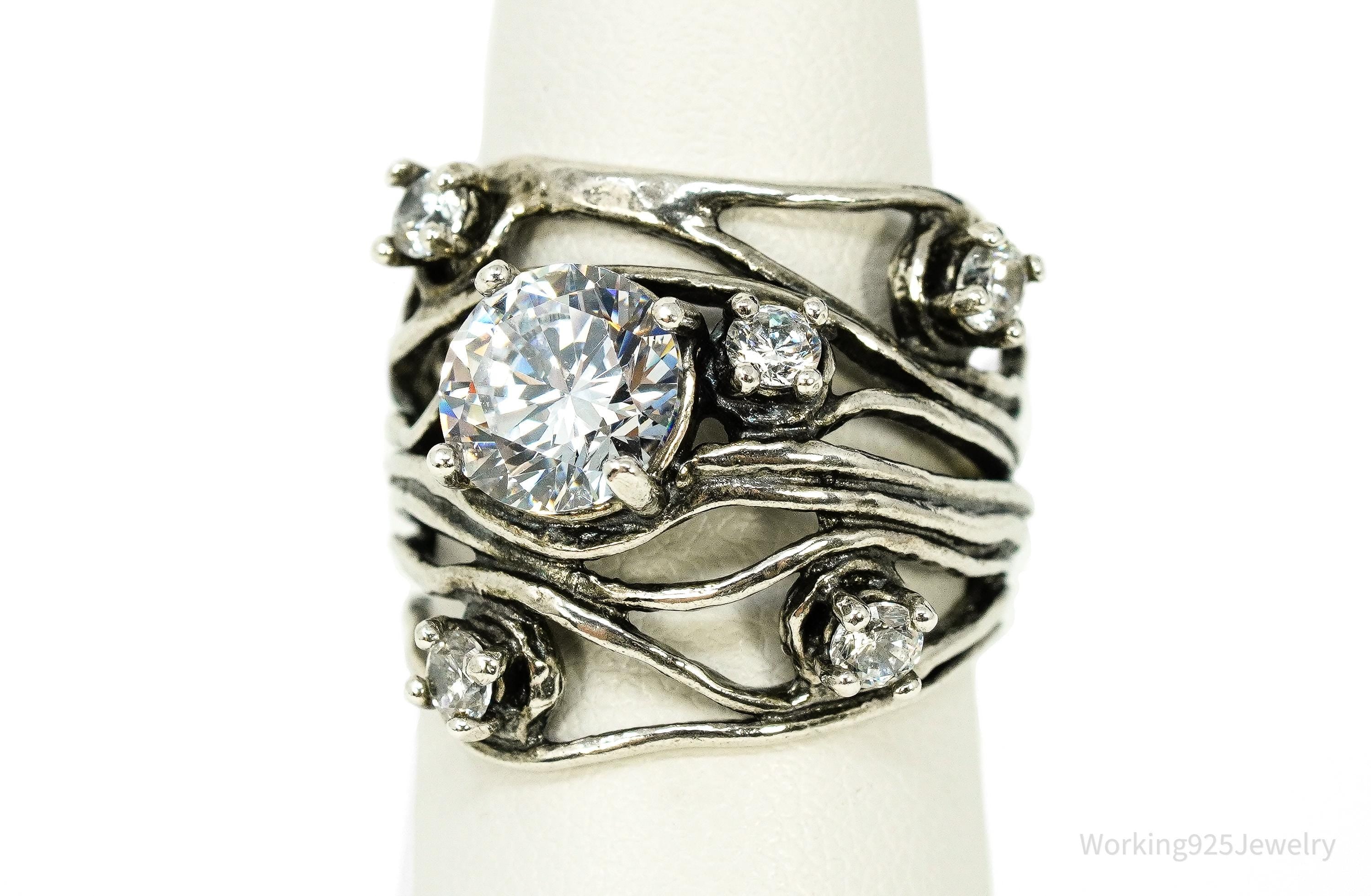 Vintage Cubic Zirconia Sterling Silver Ring - Size 7