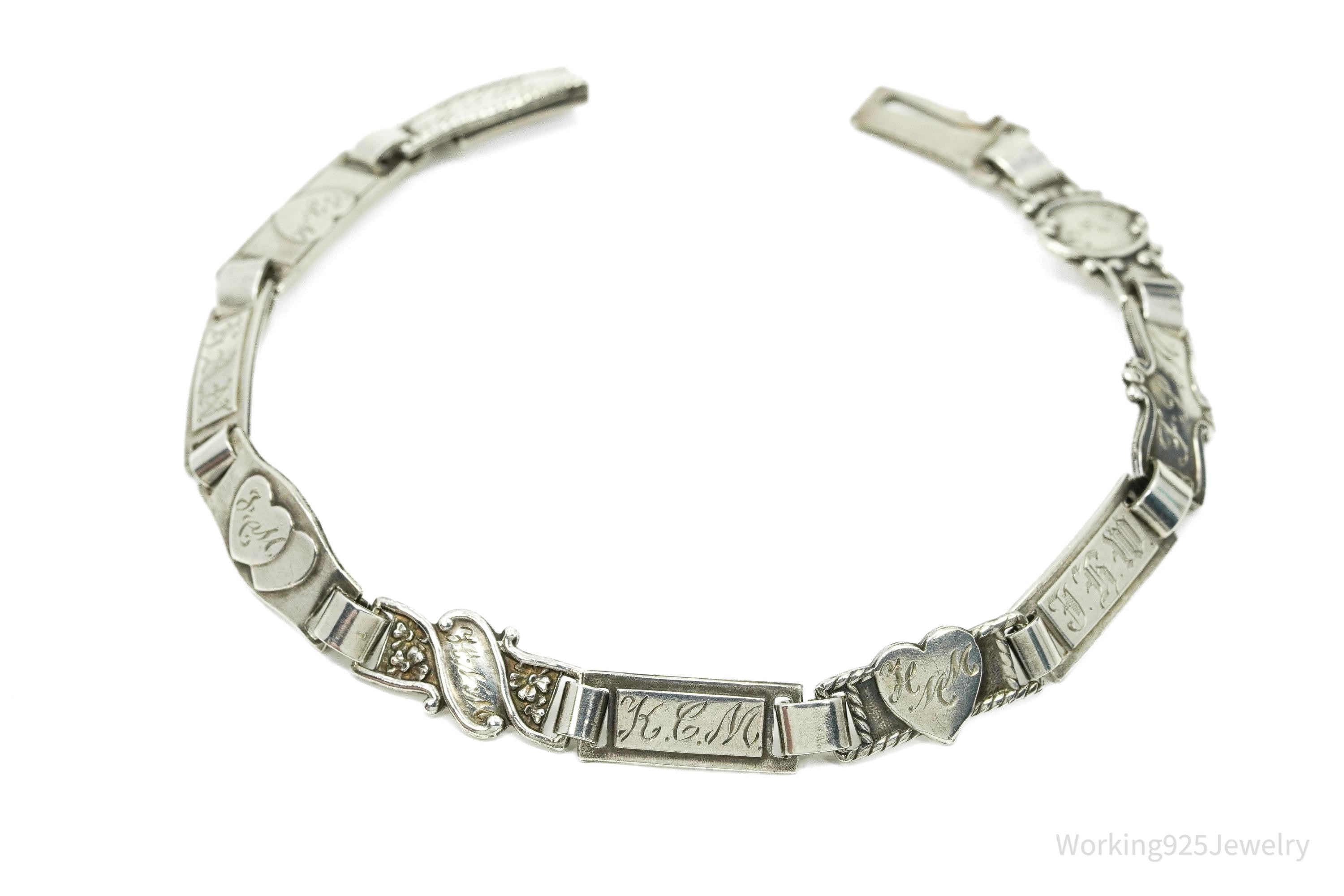 Antique Family & Children Members Names Sterling Silver Mother's Bracelet