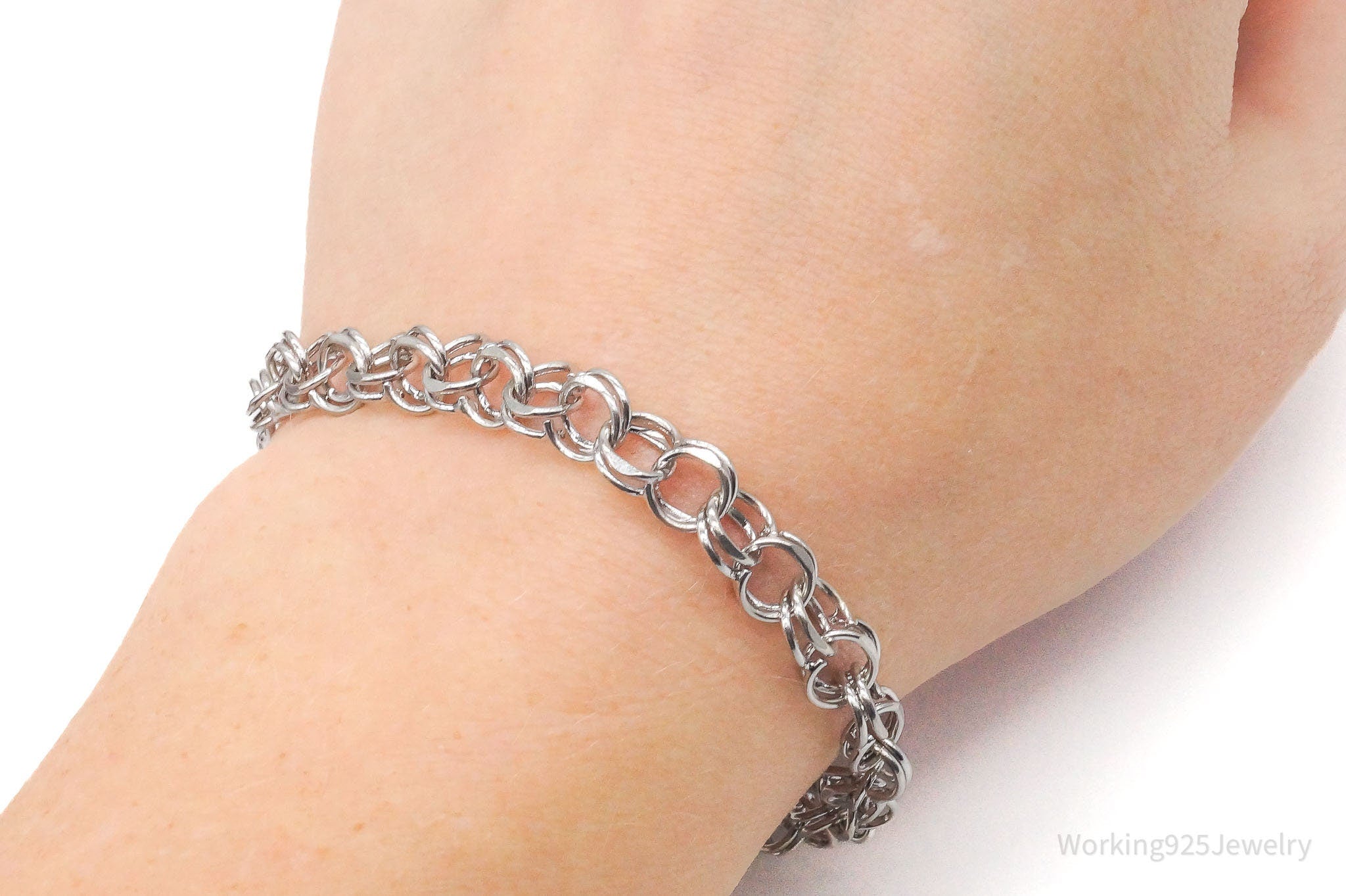 Vintage Sterling Silver Double Link Charm Bracelet