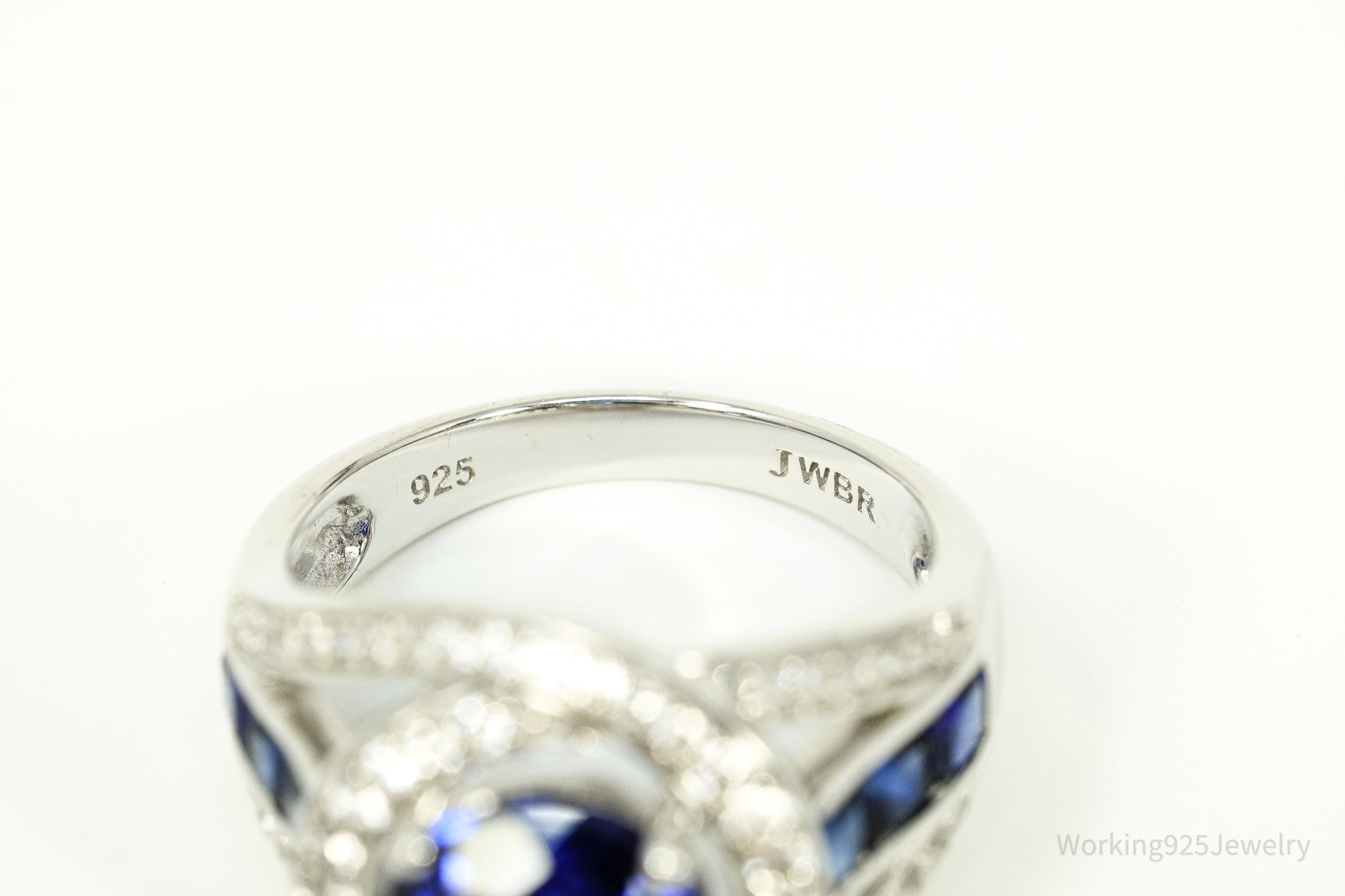 Vintage Blue & White Sapphire Sterling Silver Ring - Size 6.75