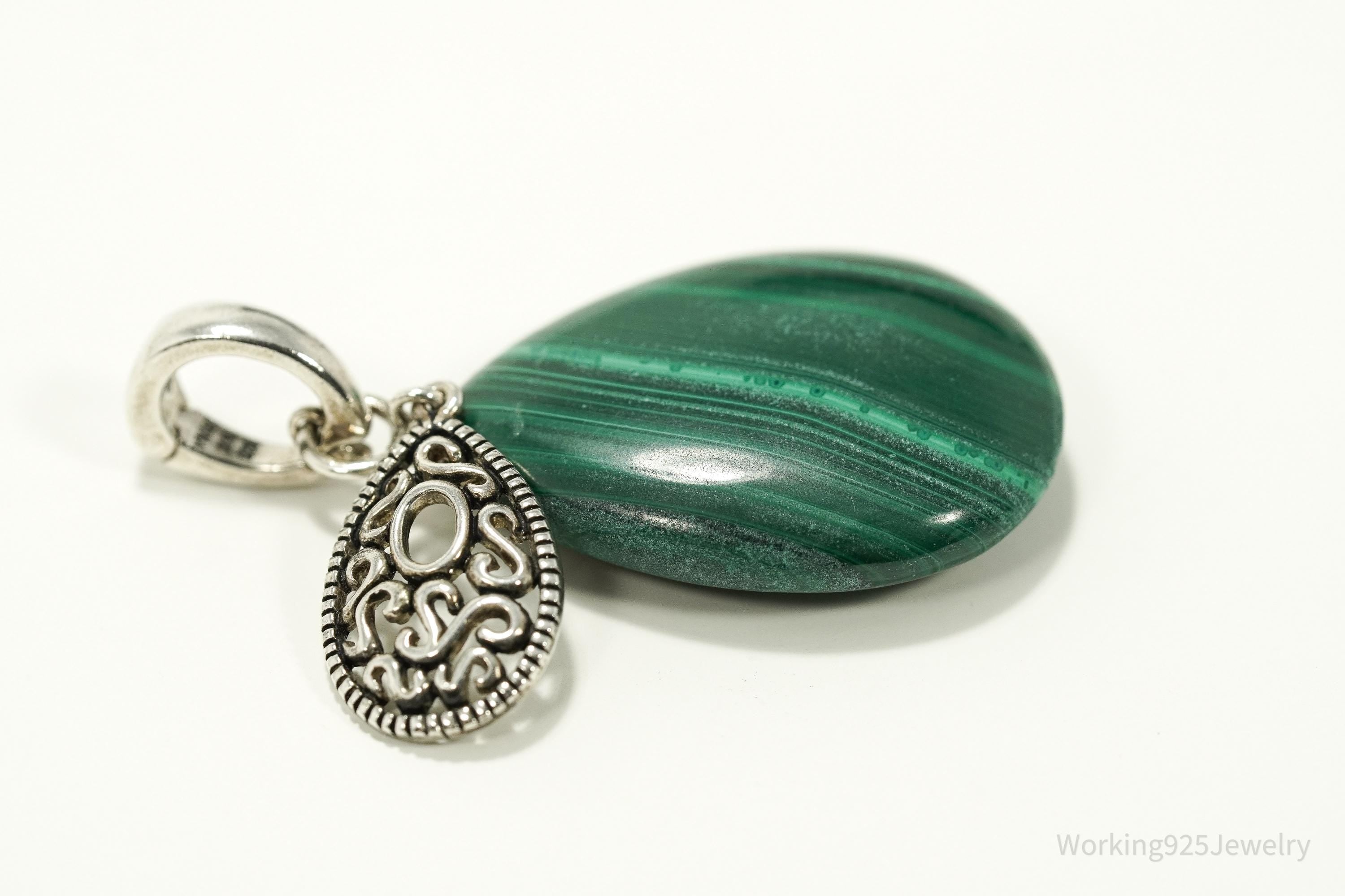 Large Whitney Kelly Teardrop Malachite Pendant • Vintage Sterling Silver Jewelry