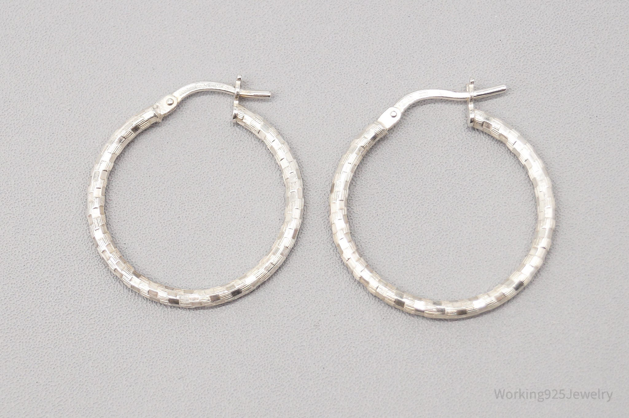 Vintage Textured Sterling Silver Hoop Earrings