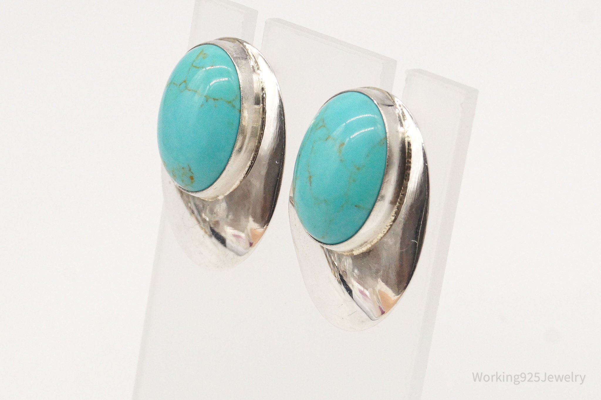 Vintage Native American Navajo Turquoise Sterling Silver Earrings