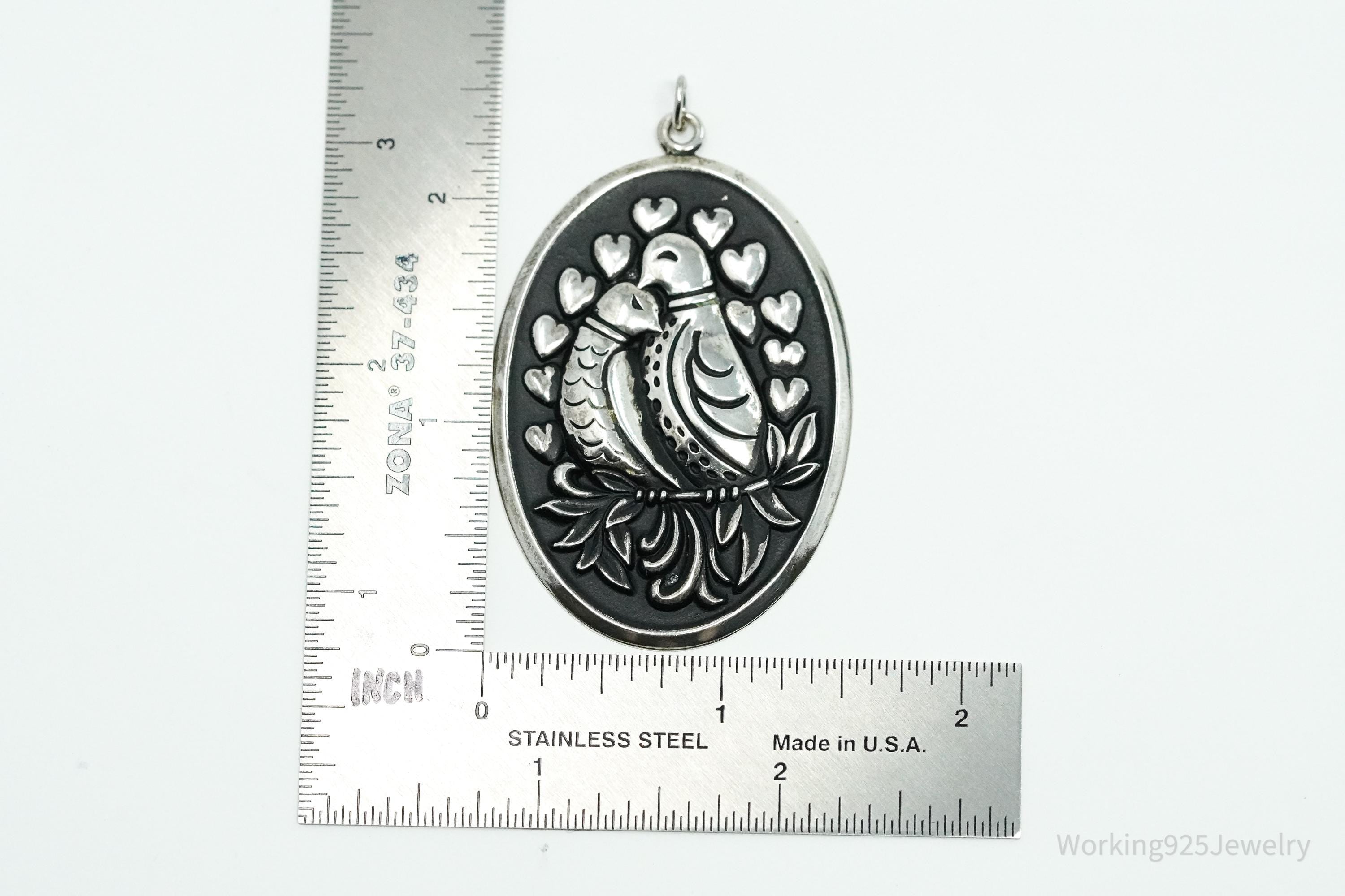 Vintage Large Puffy Birds International Sterling Silver Tree Ornament Pendant