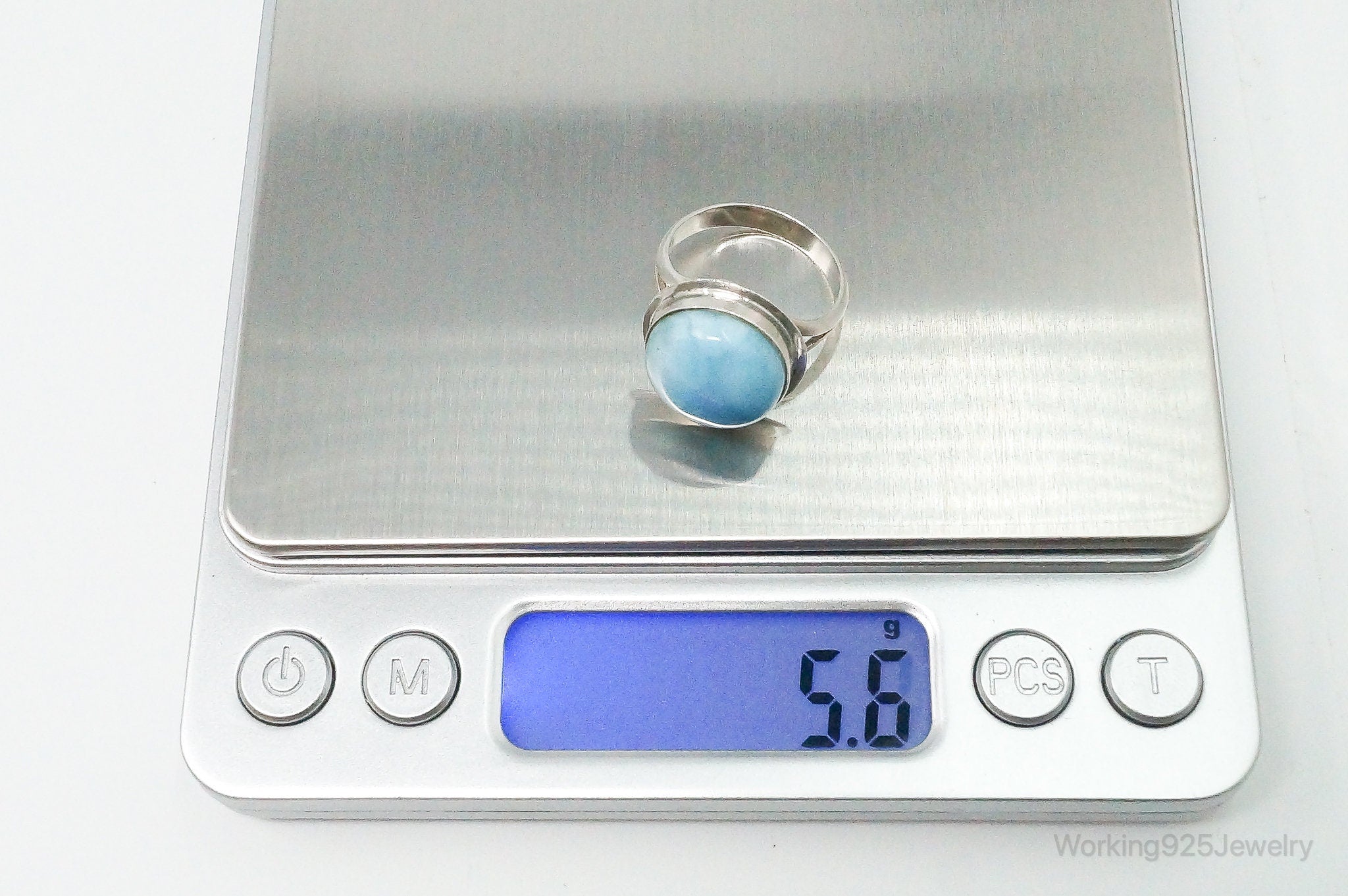 Vintage Large Blue Larimar Sterling Silver Ring - Size 7.25