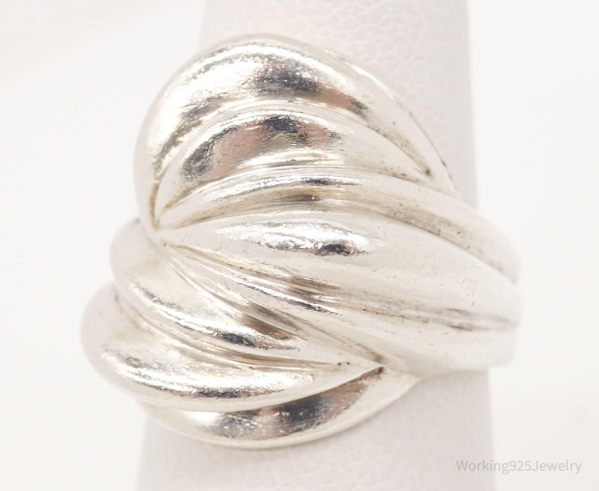 Vintage Modernist Sleek Puffy Sterling Silver Ring - Size 5